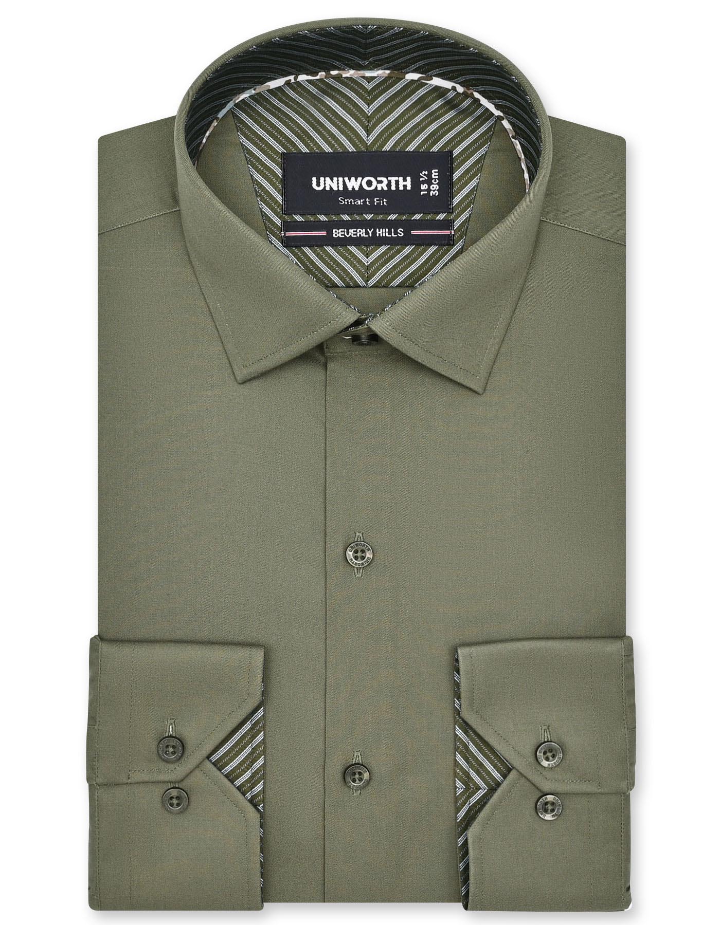 Army Green Plain Tailored Smart Fit Shirt