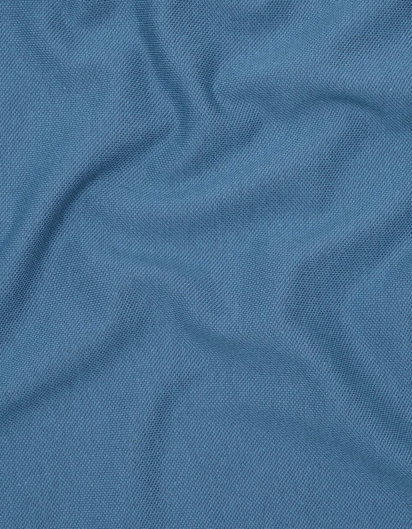 Aura Blue Plain Pique Polo Shirt - Image 5
