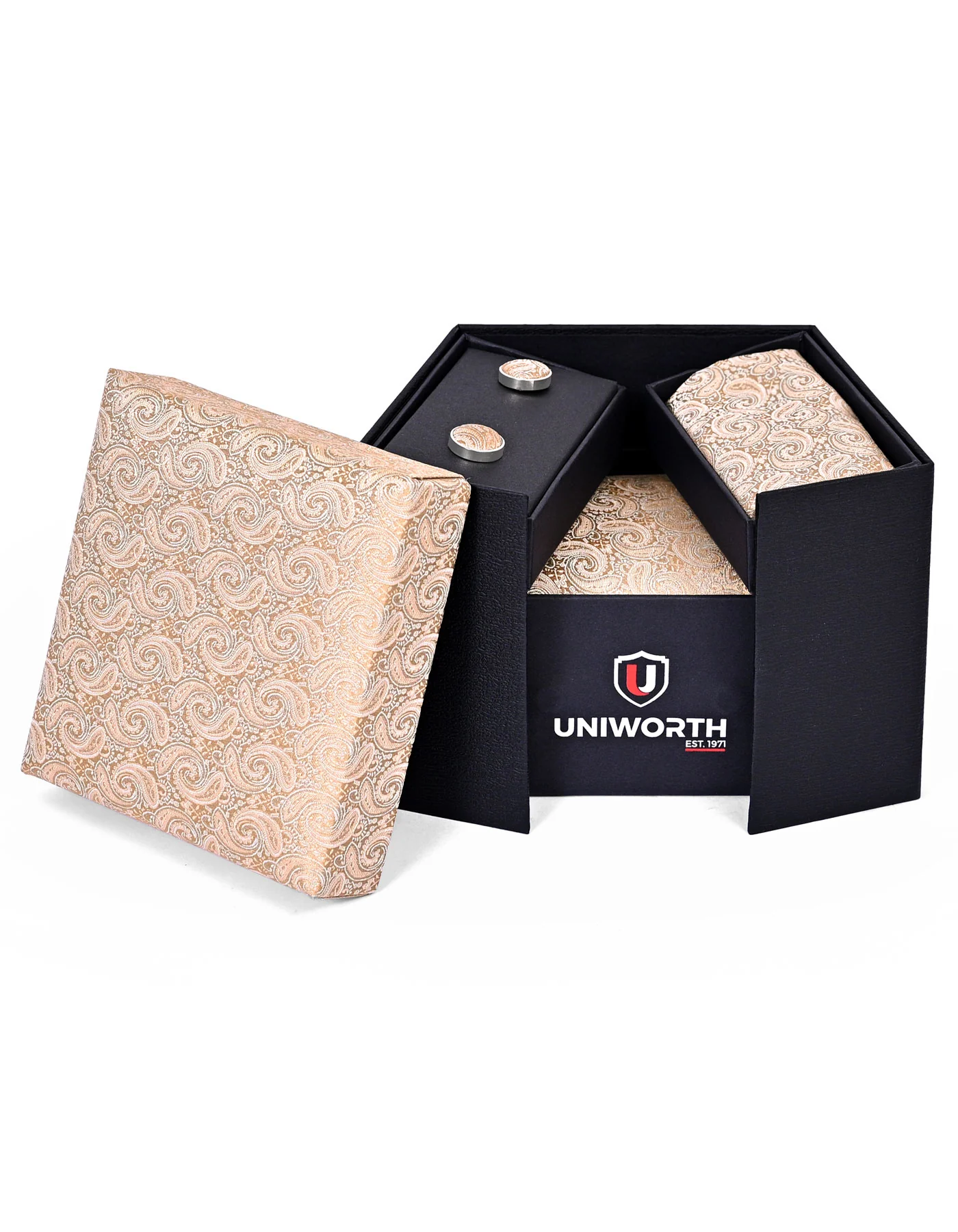 Beige Paisley Cufflink Tie Set - Image 2