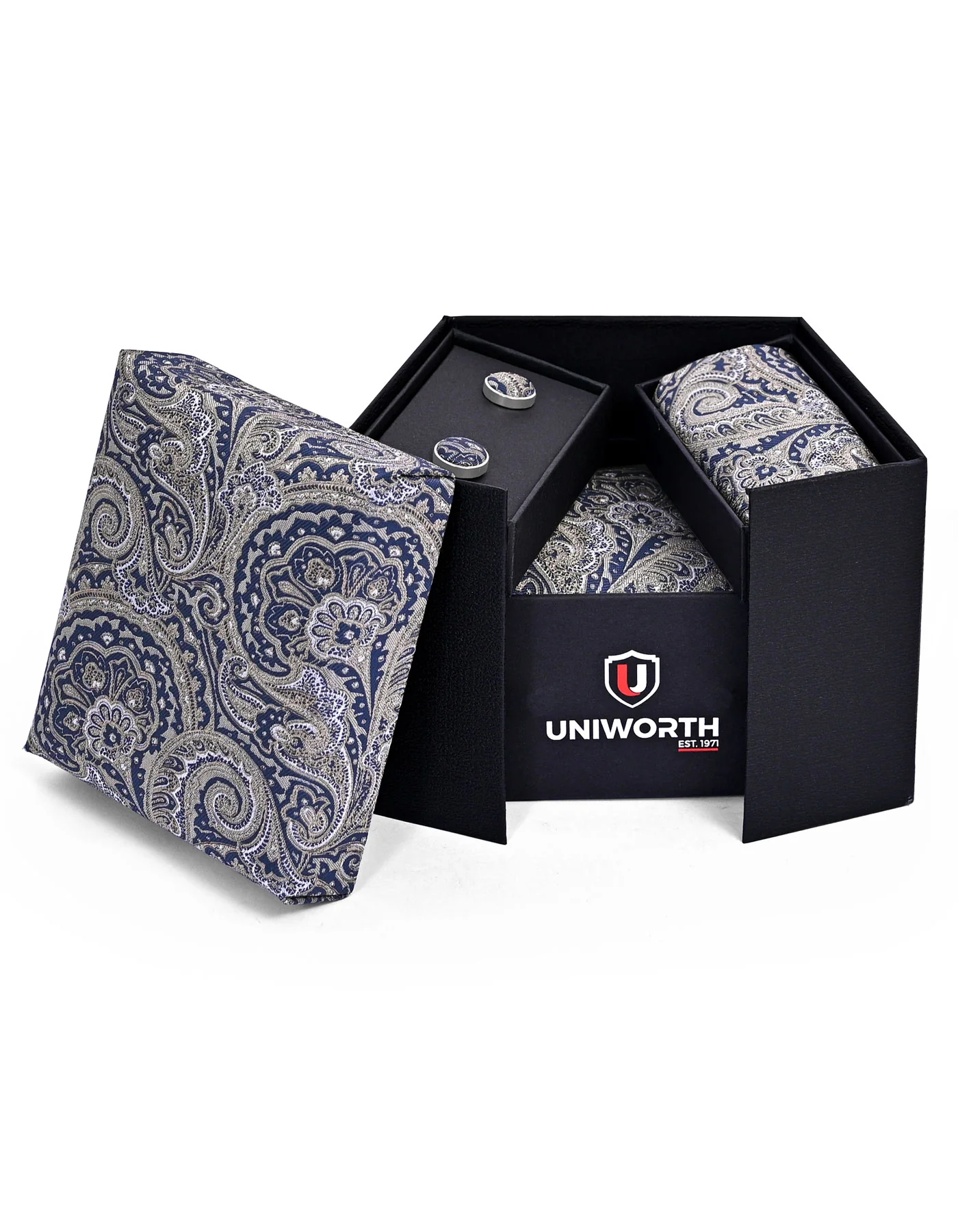 Beige Paisley Cufflink Tie Set - Image 2