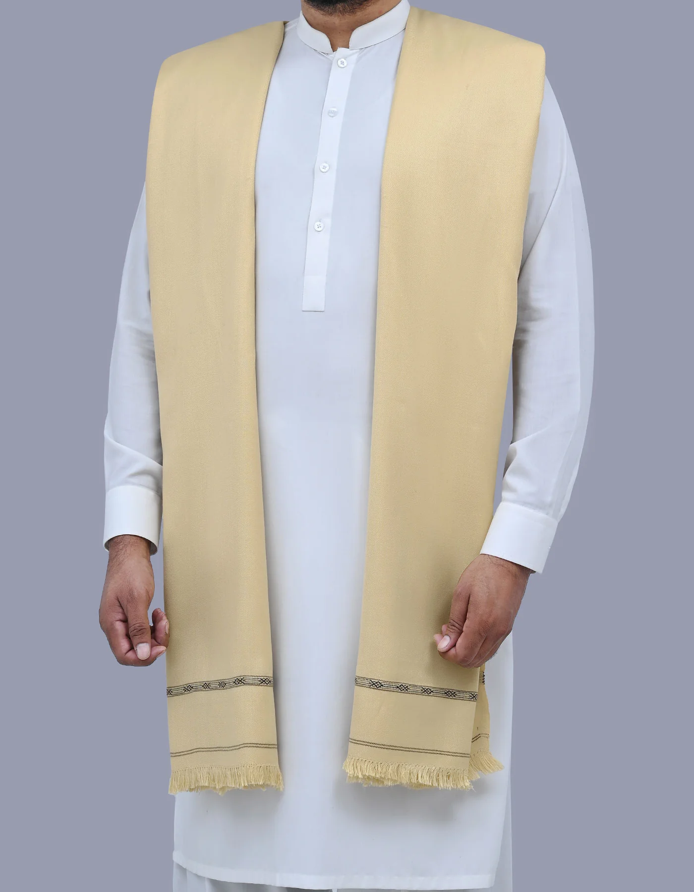 Beige Plain 100% Acrylic Men Shawl - Image 3