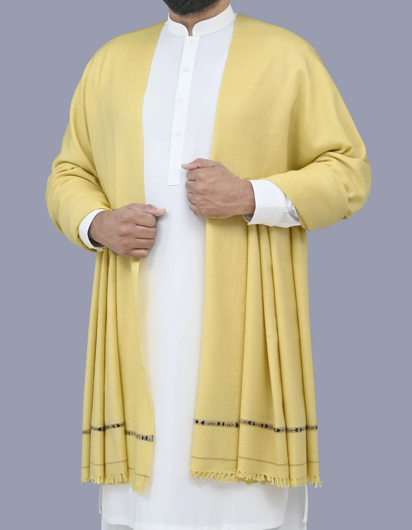 Beige Plain 100% Acrylic Men Shawl - Image 2