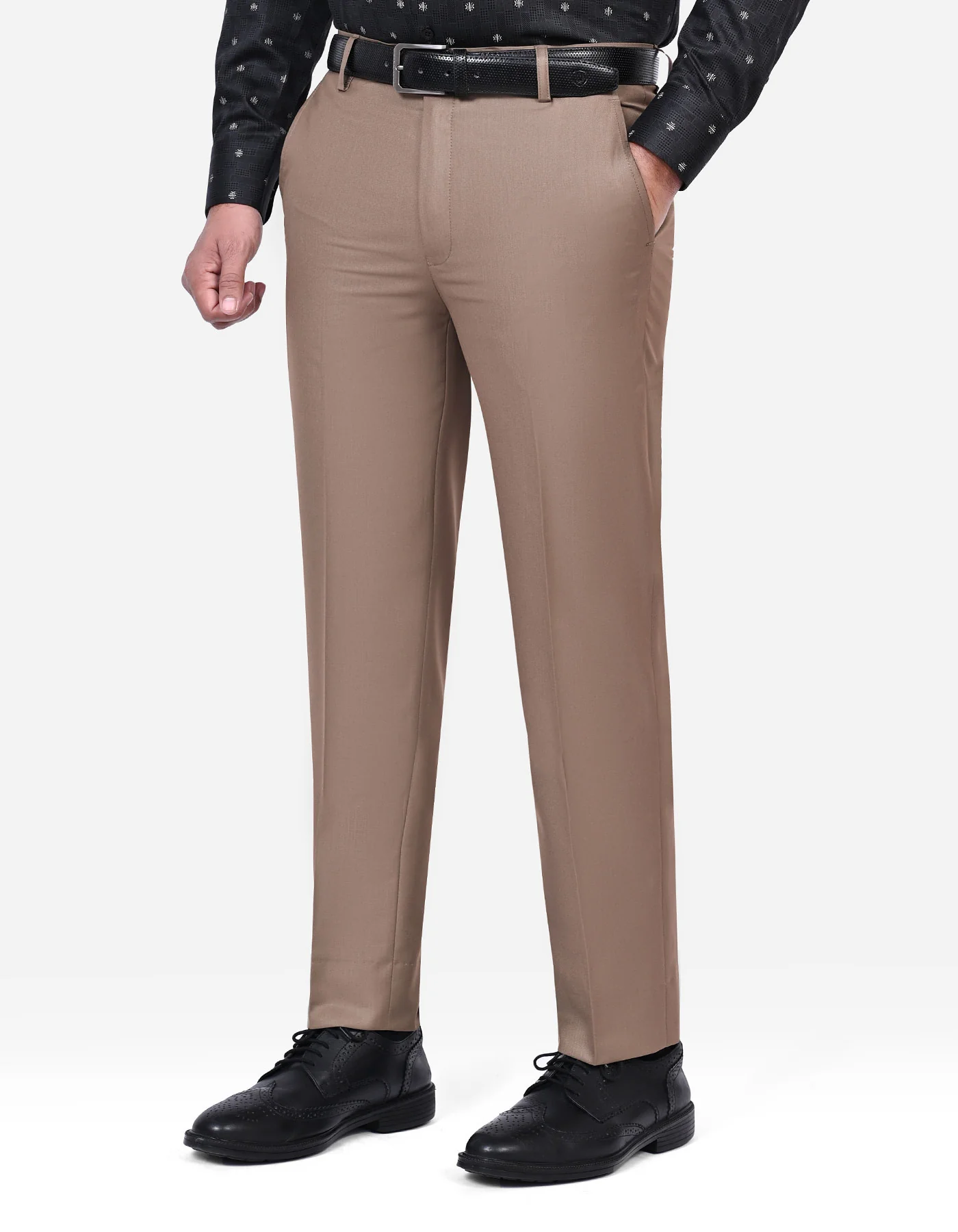 Beige Plain Classic Fit Formal Trouser