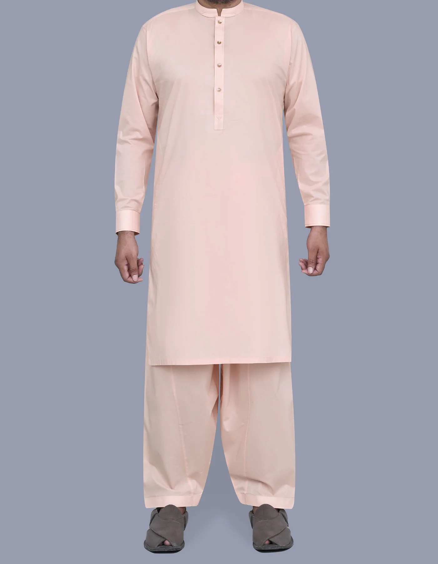 Beige Plain Kameez Shalwar