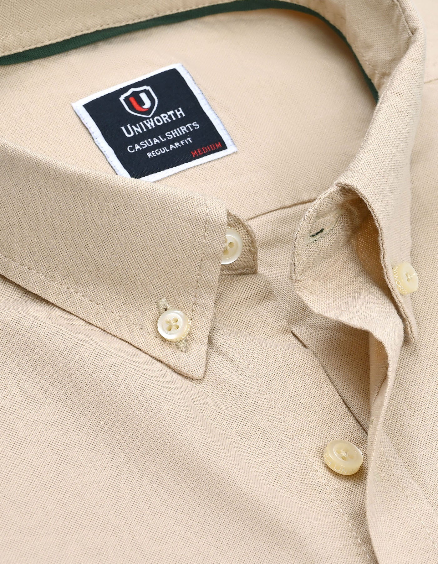 Beige Plain Regular Fit Casual Shirt - Image 4