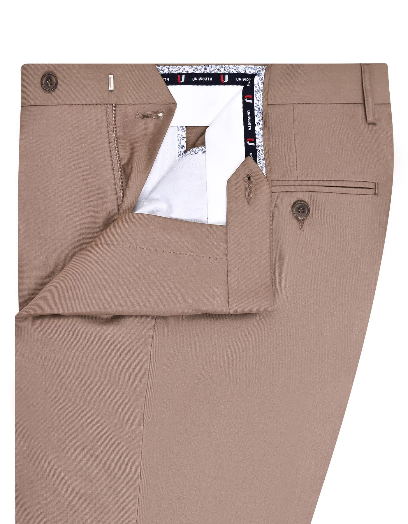 Beige Plain Smart Fit Formal Trouser - Image 2