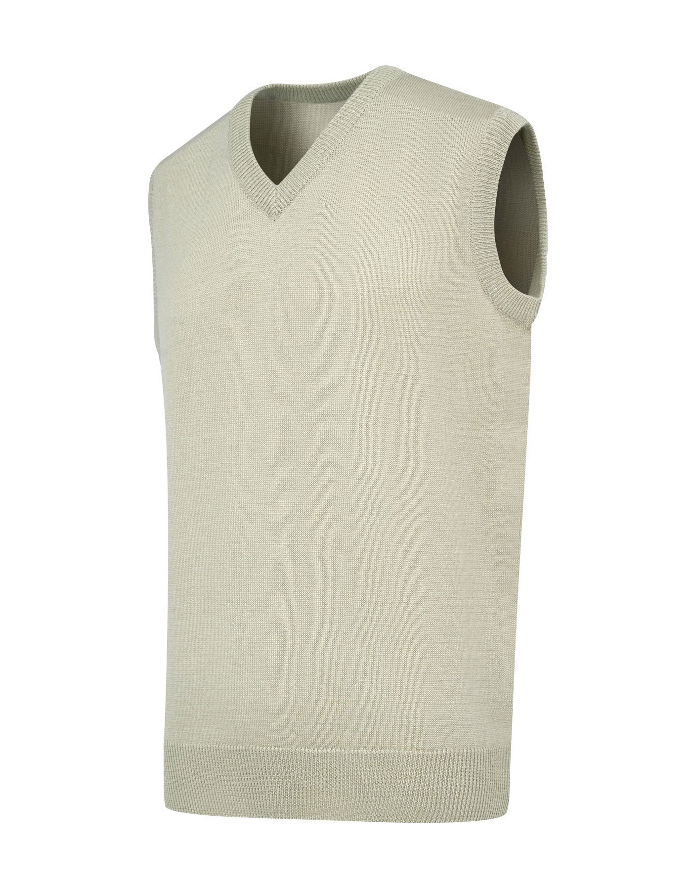 Beige Plain V-Neck Sleeveless Sweater