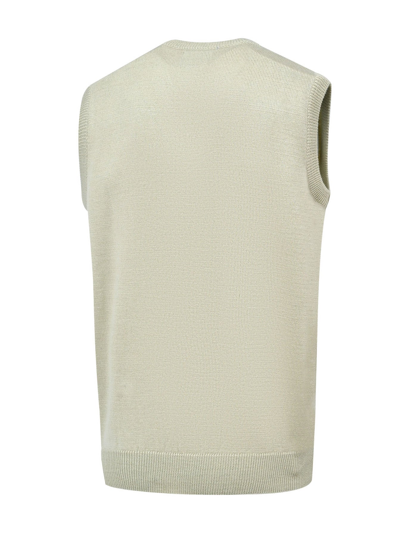 Beige Plain V-Neck Sleeveless Sweater - Image 3