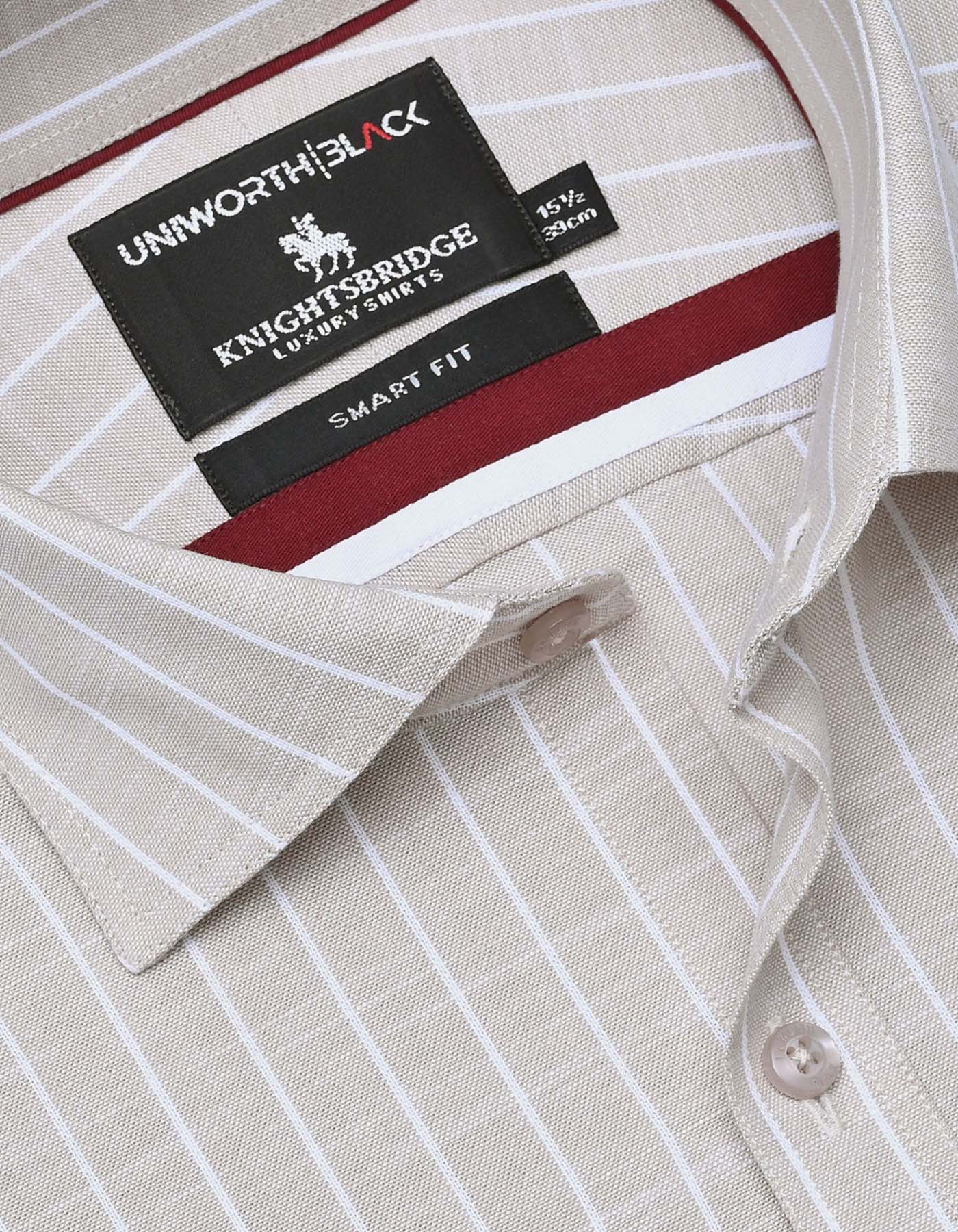 Beige Stripe Tailored Smart Fit Shirt - Image 2