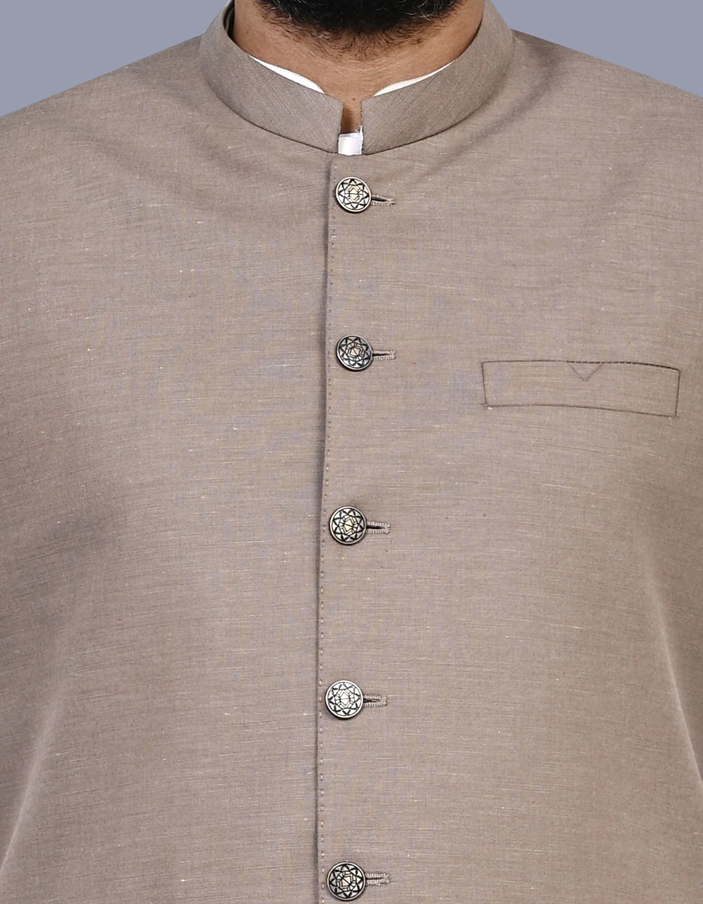 Beige Texture Classic Fit Waistcoat - Image 2