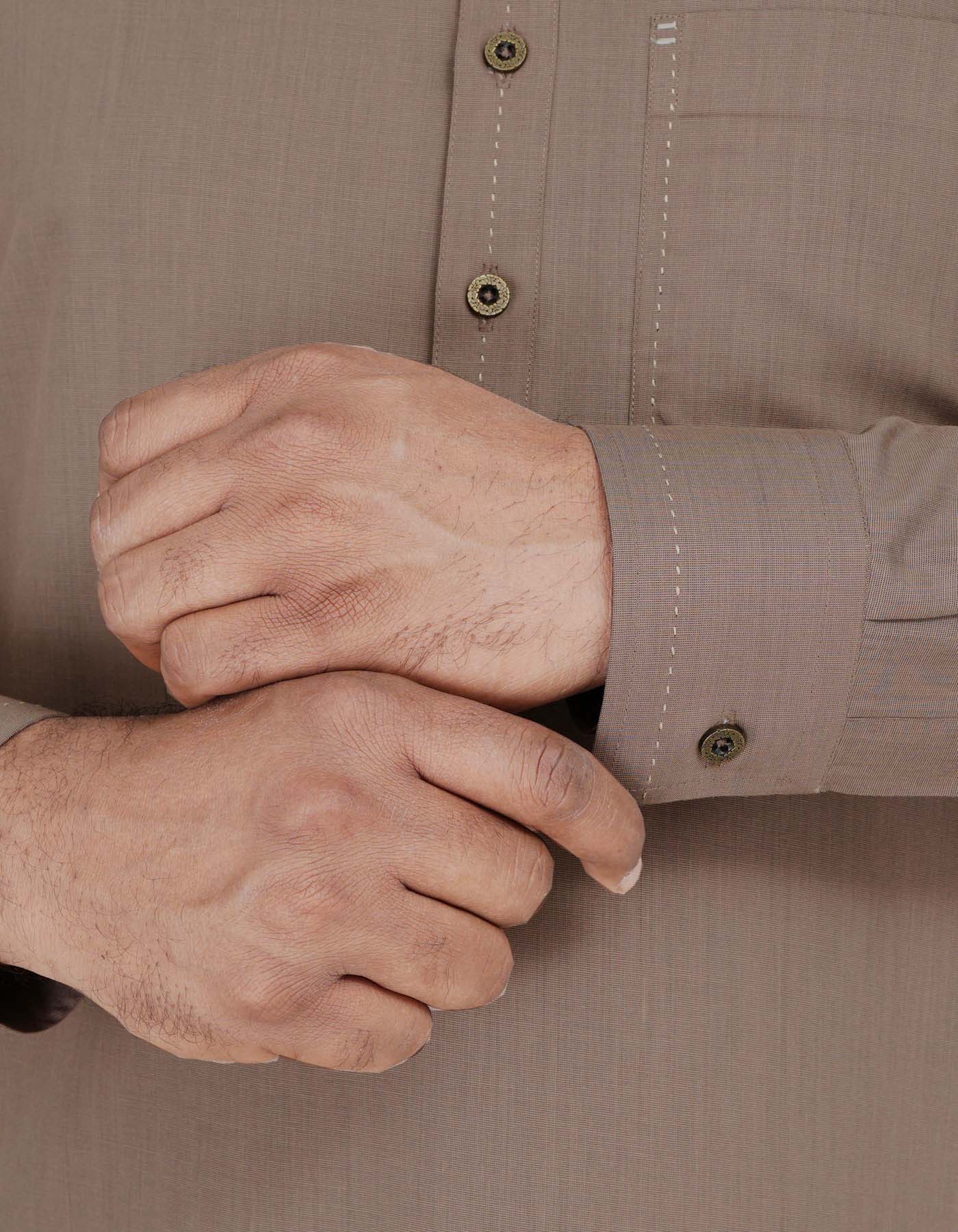 Beige Texture Kurta Pajama - Image 3