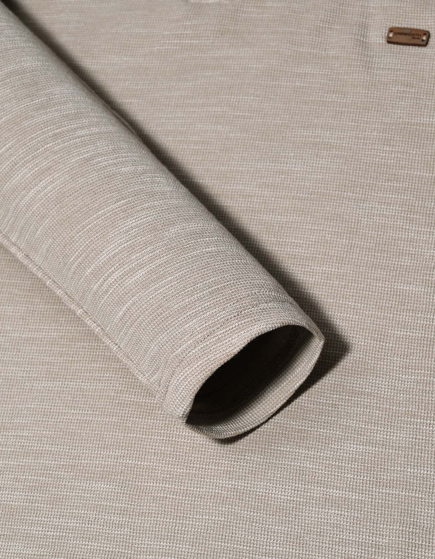 Beige Texture Long Sleeve Crew Neck T-shirt - Image 3