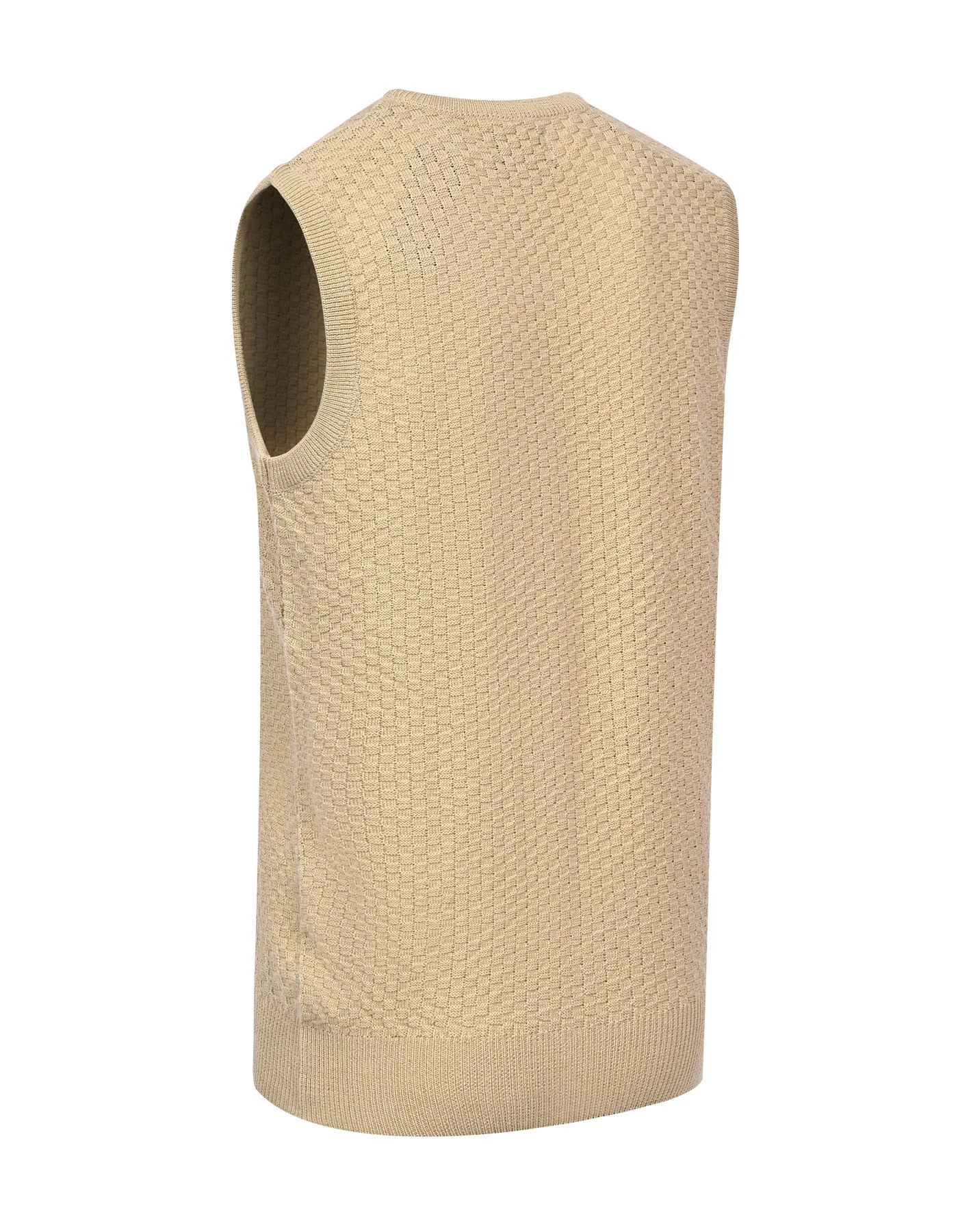 Beige Texture V-Neck Sleeveless Sweater - Image 3