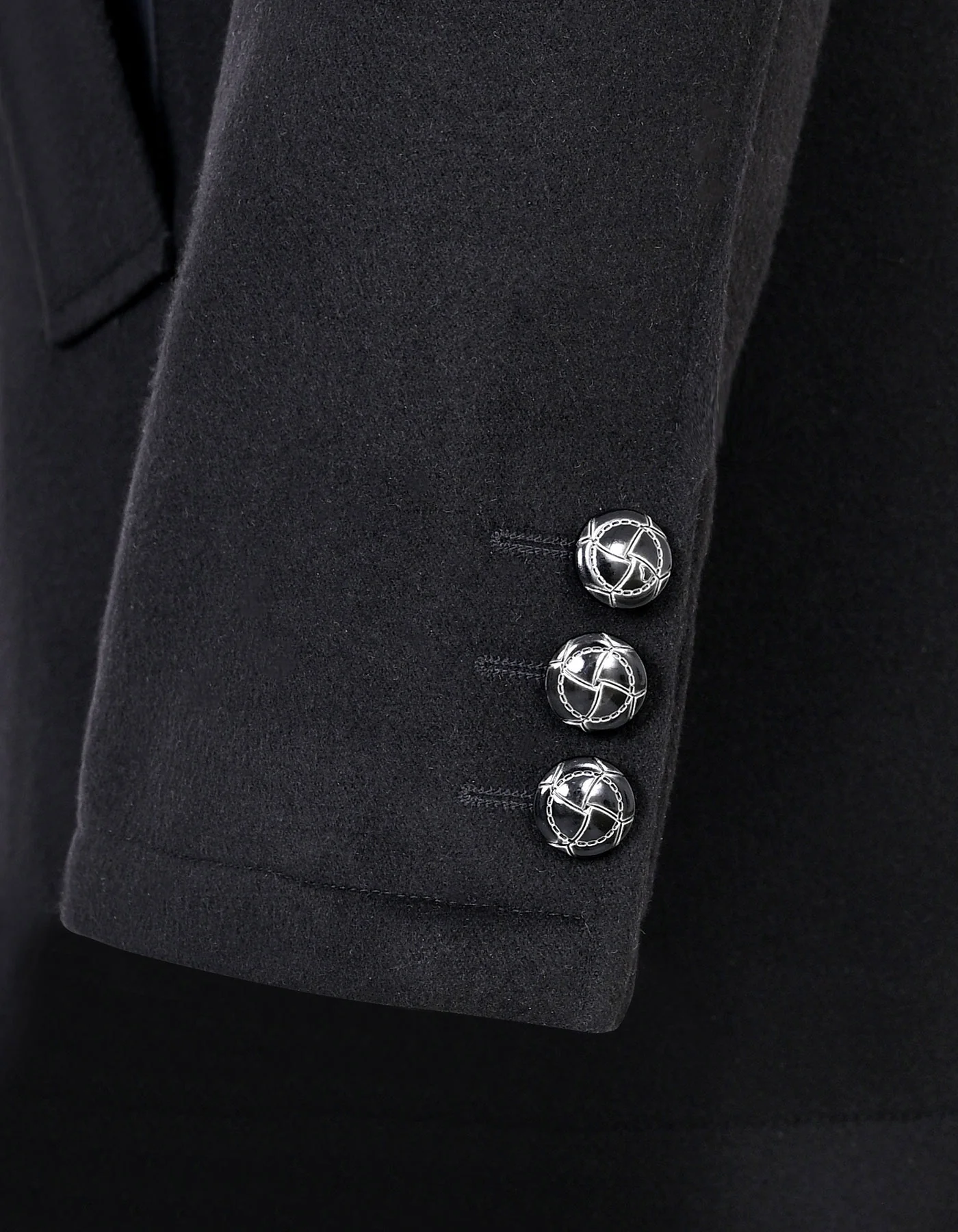 Black Button Down Collar Wool Jacket - Image 3