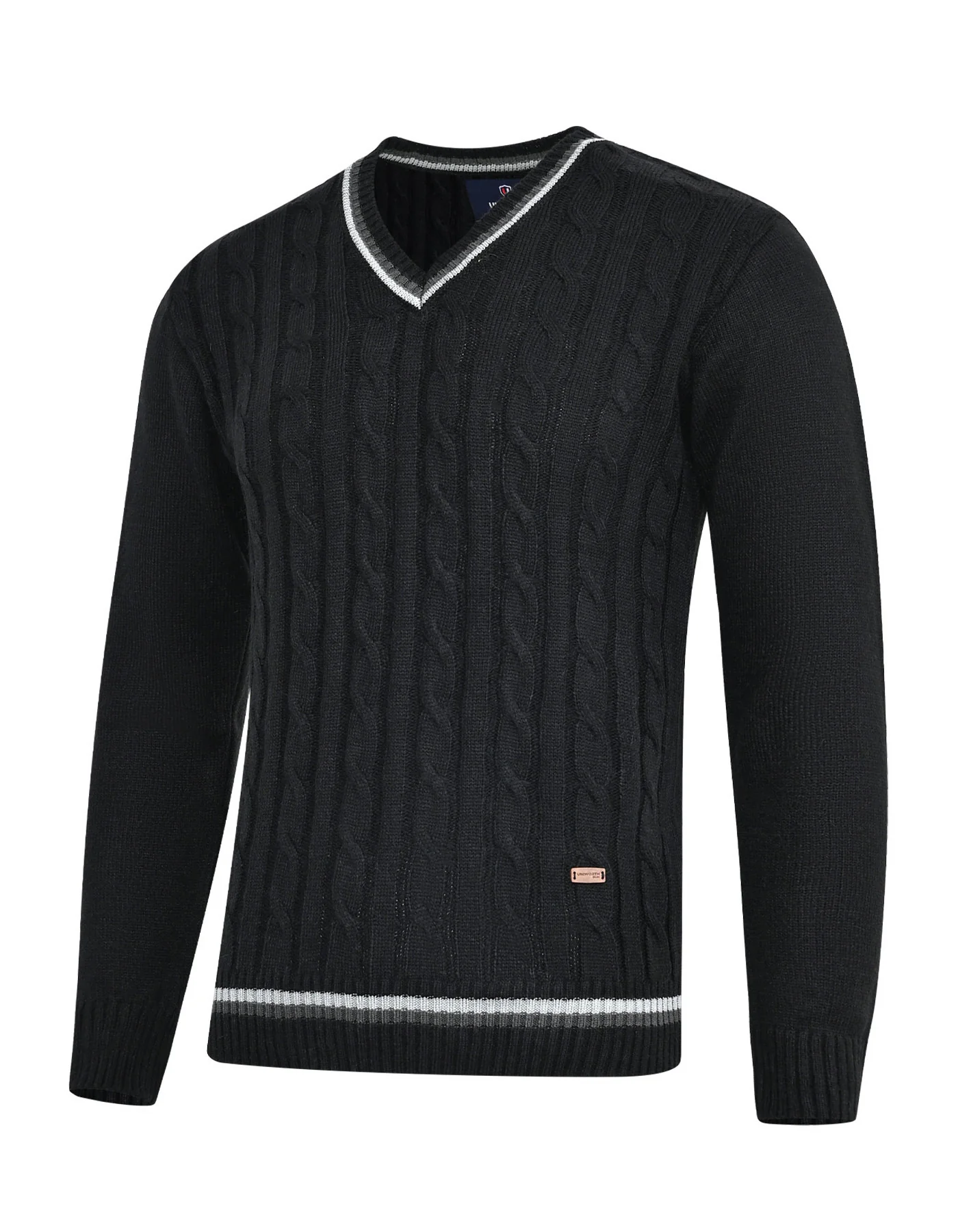 Black Cable Knit V-Neck Sweater