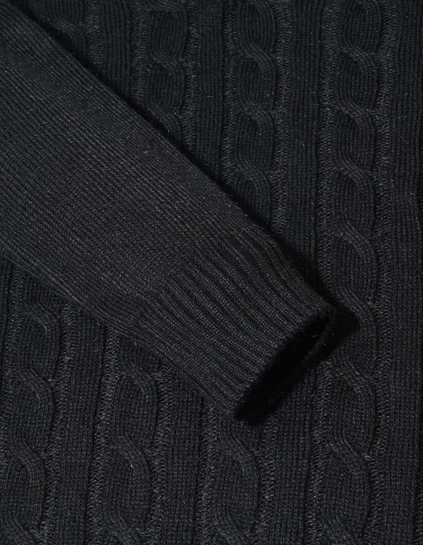 Black Cable Knit V-Neck Sweater - Image 3