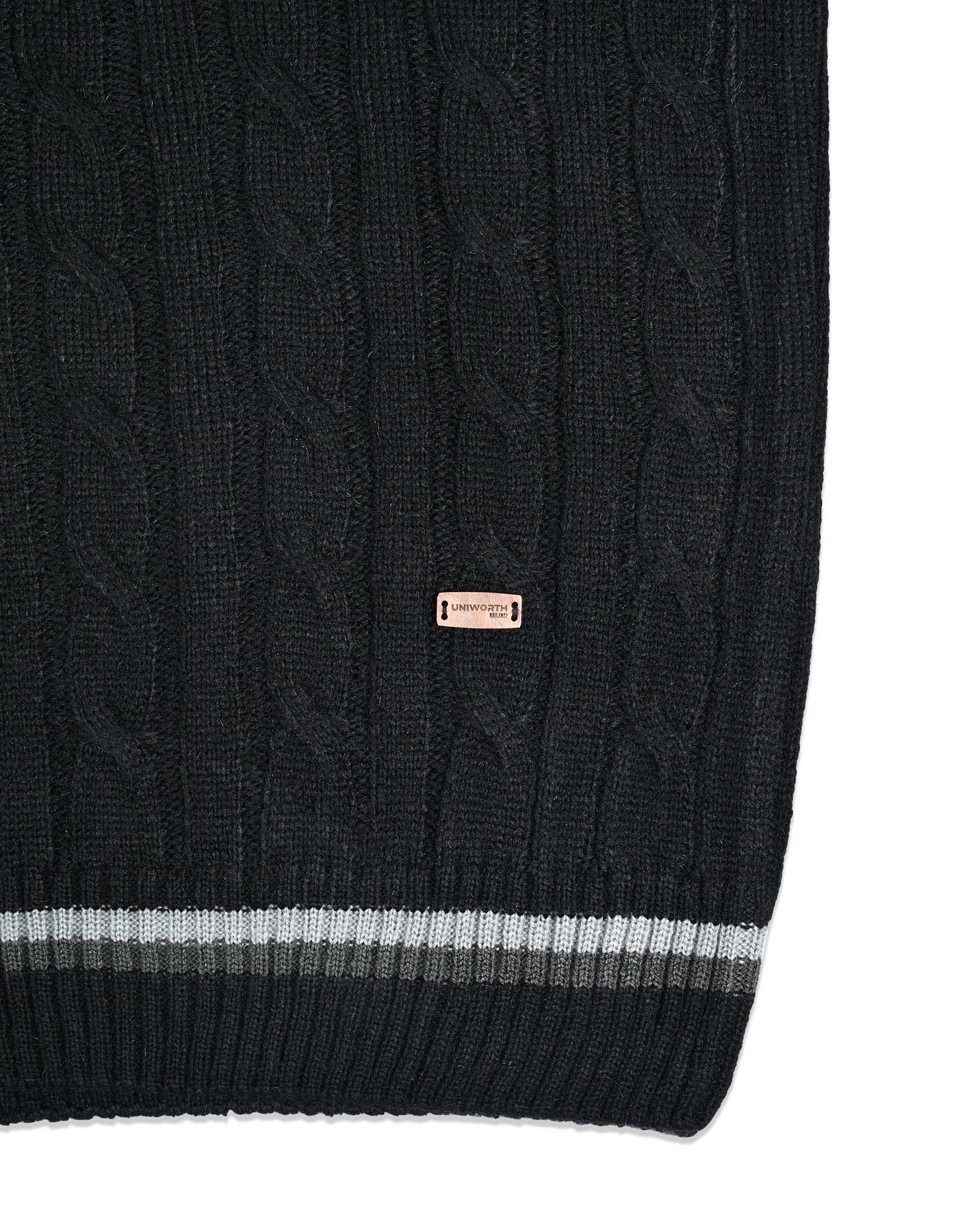 Black Cable Knit V-Neck Sweater - Image 4