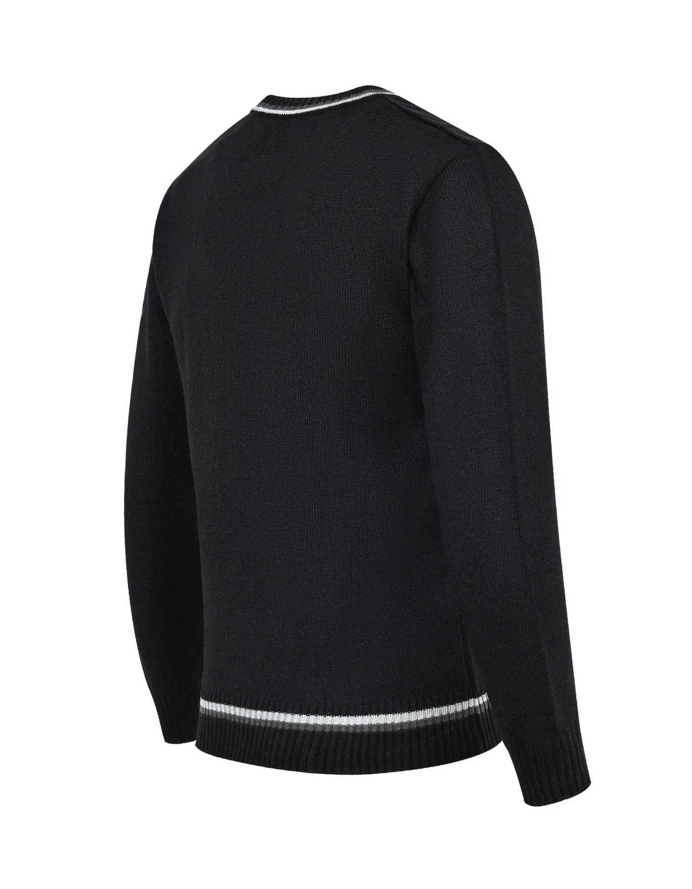 Black Cable Knit V-Neck Sweater - Image 5