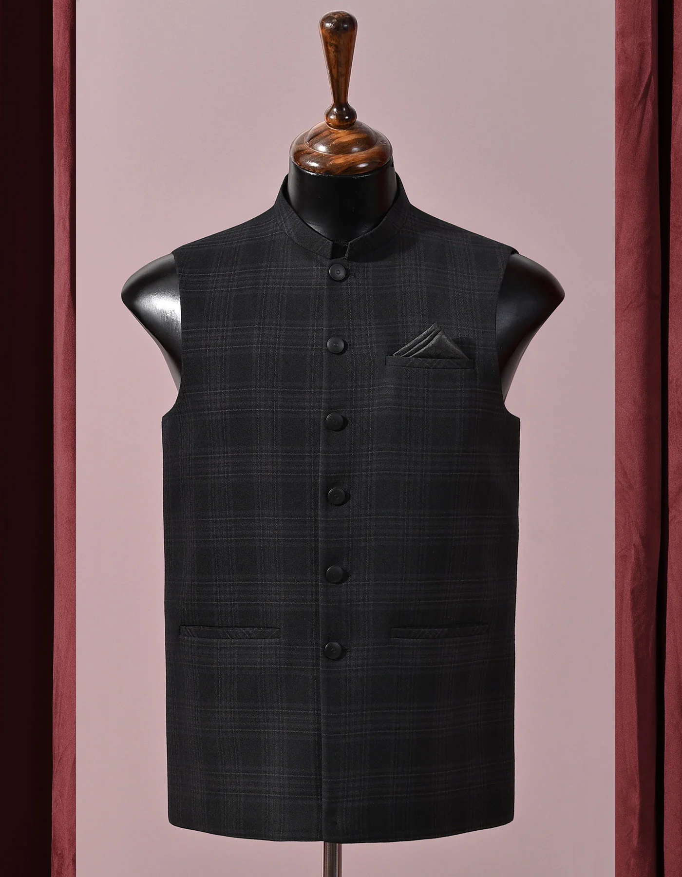 Black Check Designer Waistcoat