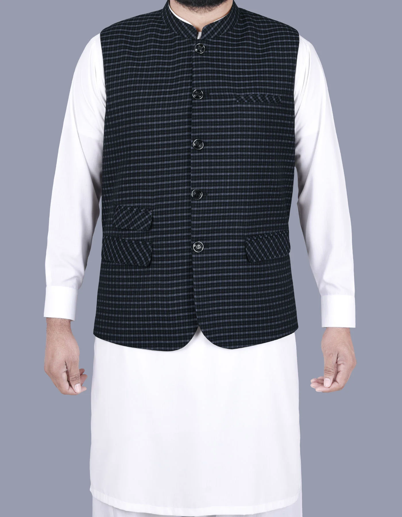 Black Check Waist Coat