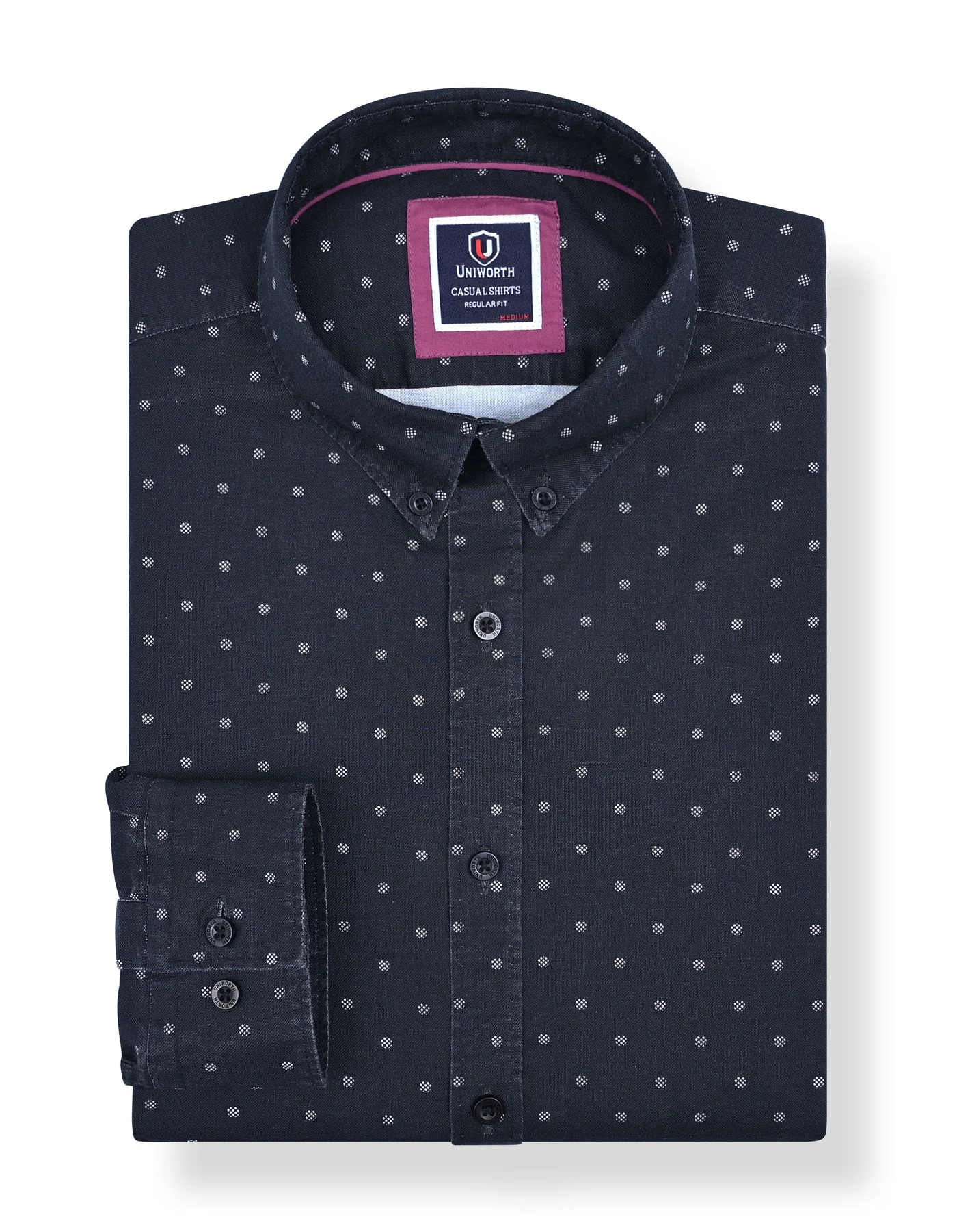 Black Dotted Regular Fit Casual Shirt