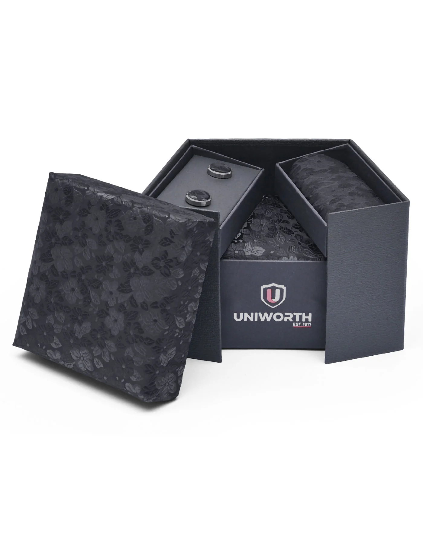 Black Floral Cufflink Tie Set - Image 2