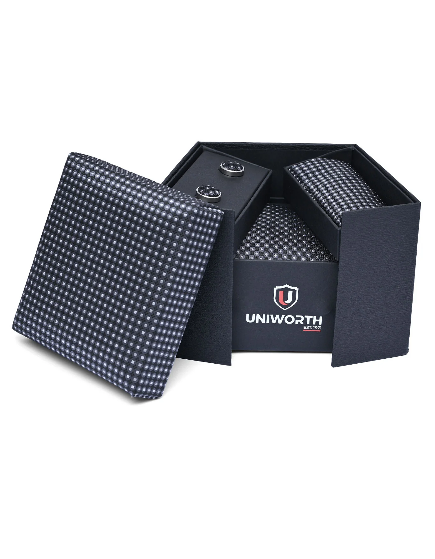 Black Geometric Cufflink Tie Set - Image 2