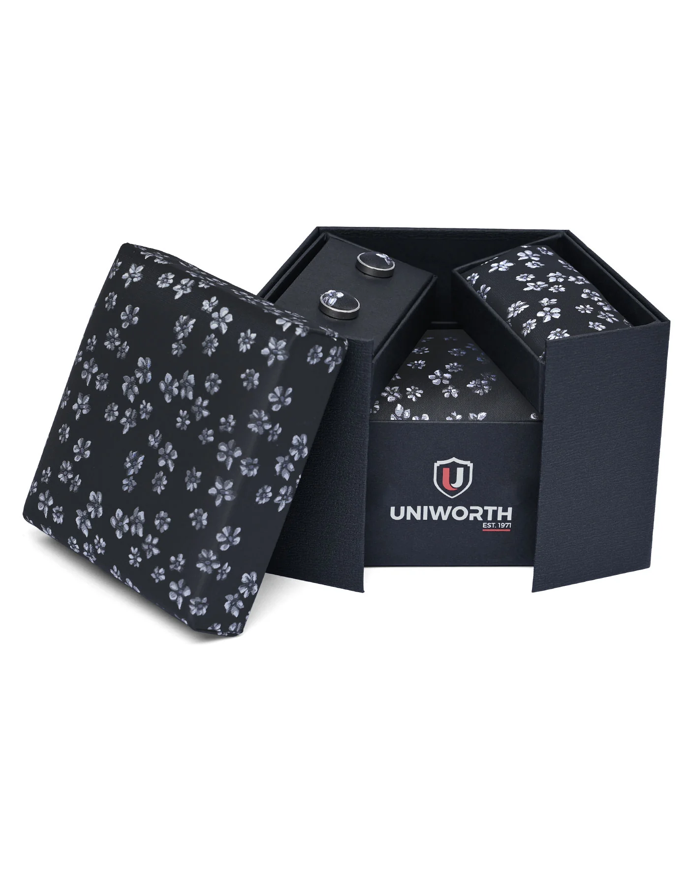 Black Geometric Cufflink Tie Set - Image 2
