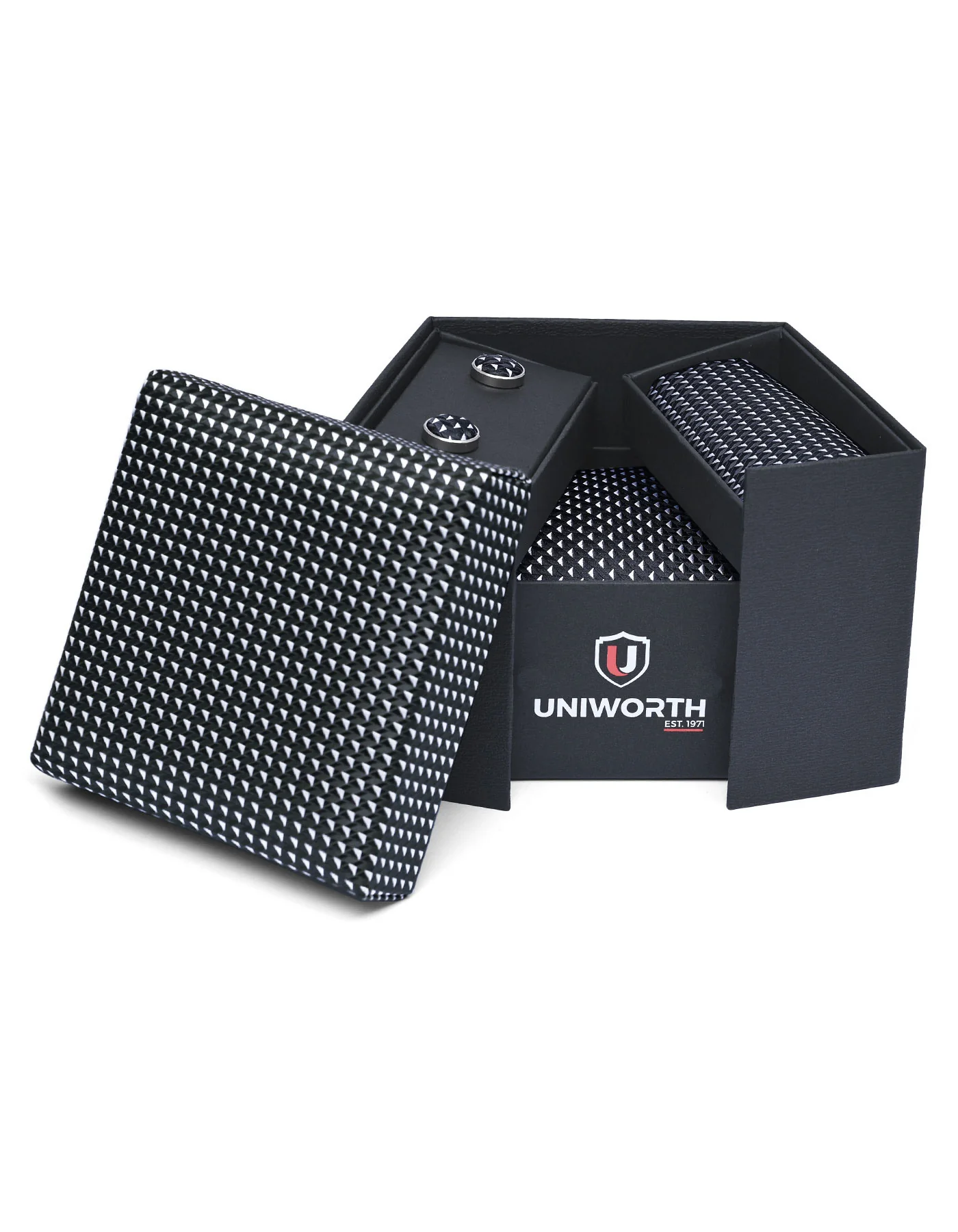 Black Geometric Cufflink Tie Set - Image 2
