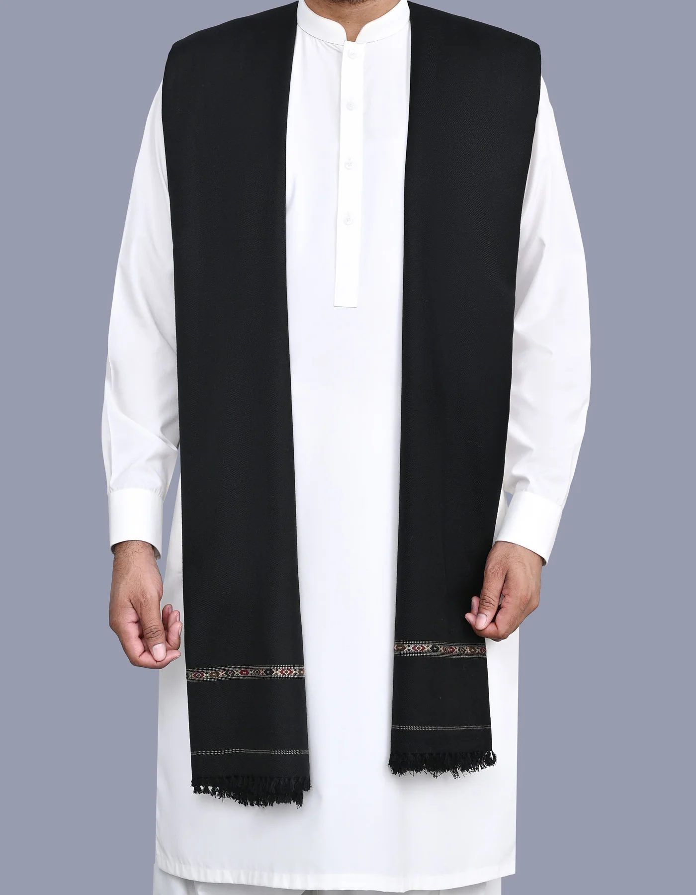 Black Plain 100% Acrylic Men Shawl - Image 2