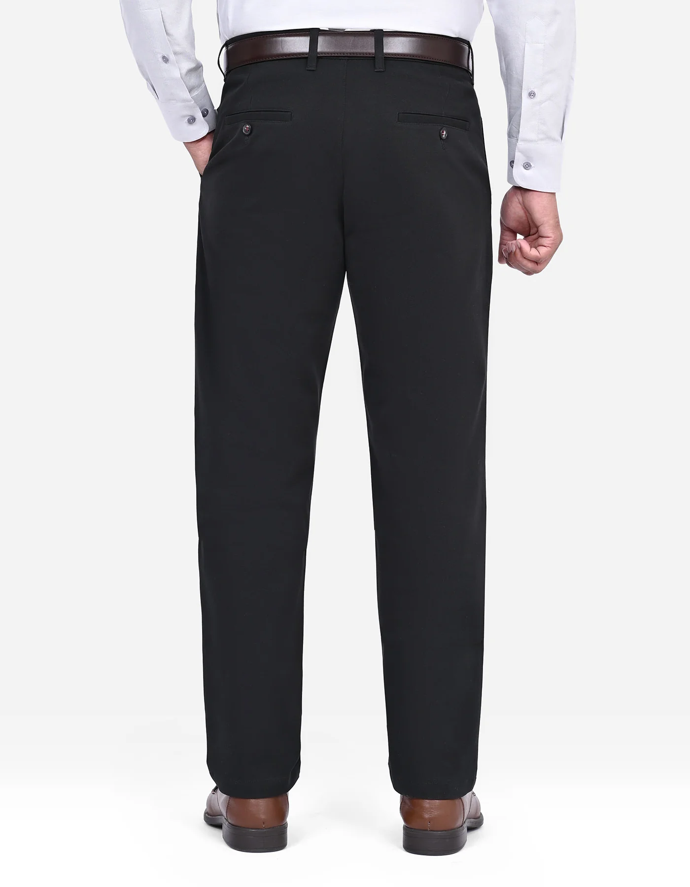 Black Plain Classic Fit Cotton Trouser - Image 5