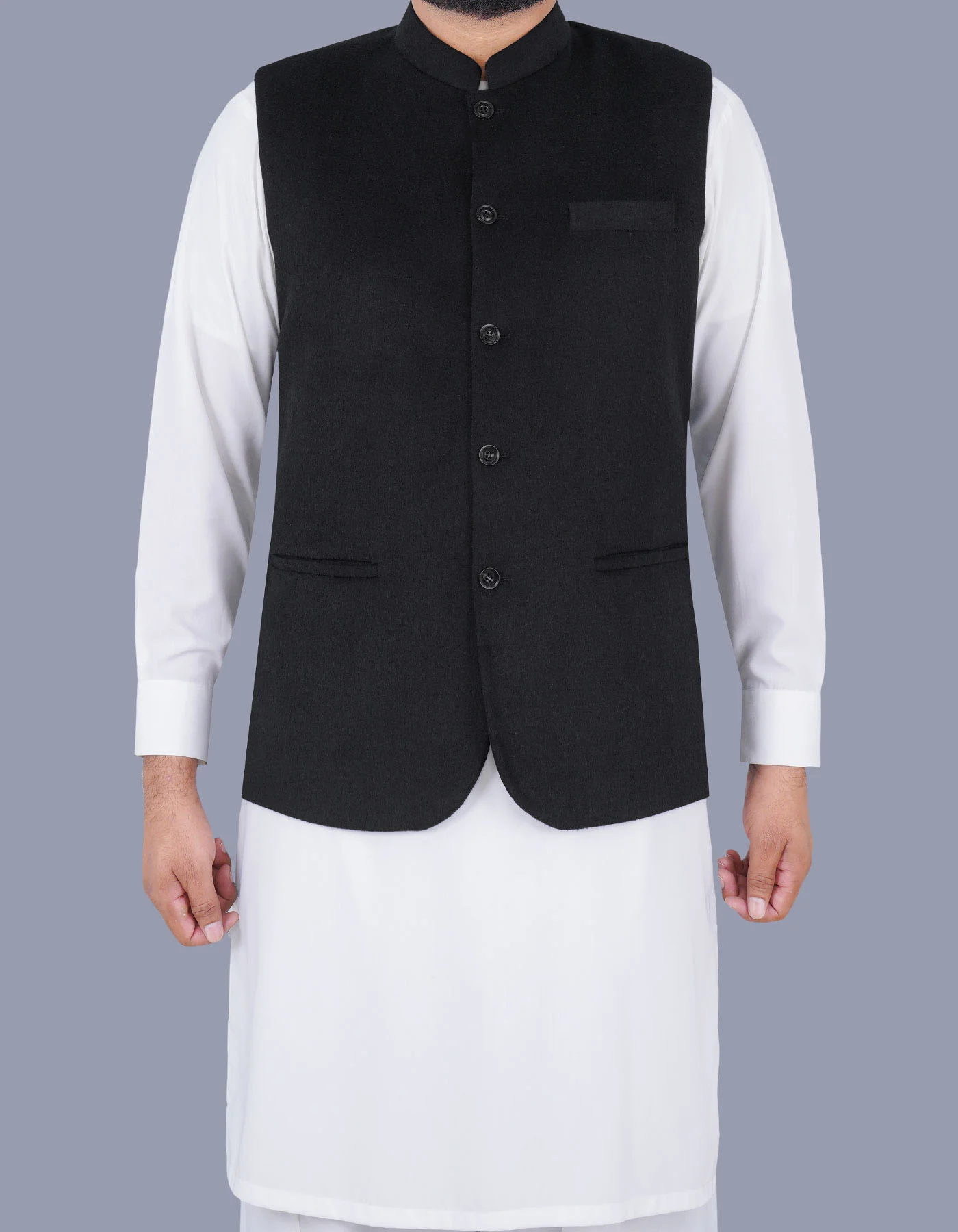 Black Plain Classic Fit Waist Coat
