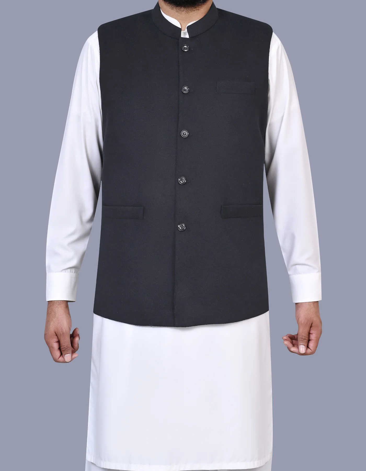 Black Plain Classic Fit  Waistcoat