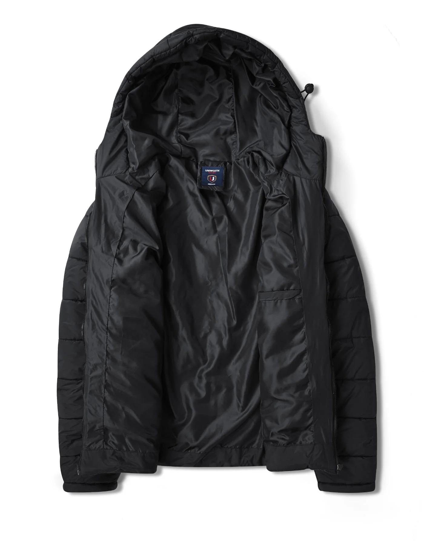 Black Plain Hooded Puffer Jacket - Image 4