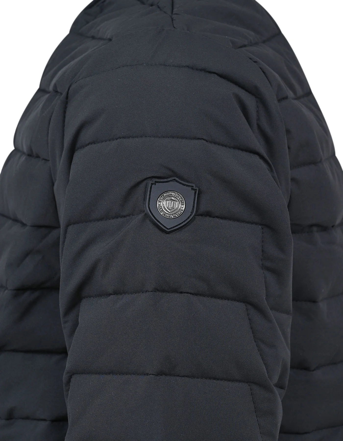 Black Plain Mock Neck Puffer Jacket - Image 7