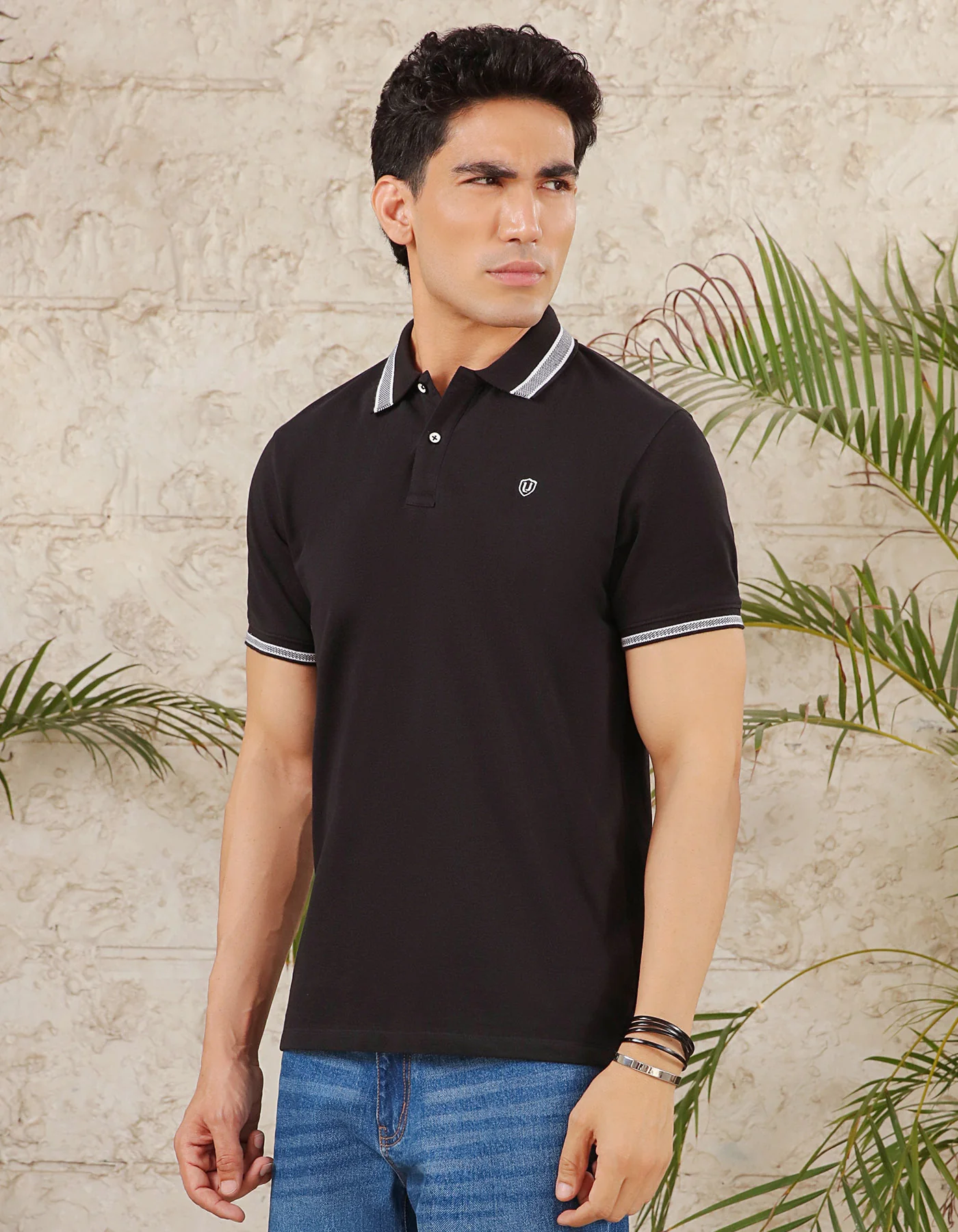 Black Plain Pique Polo Shirt