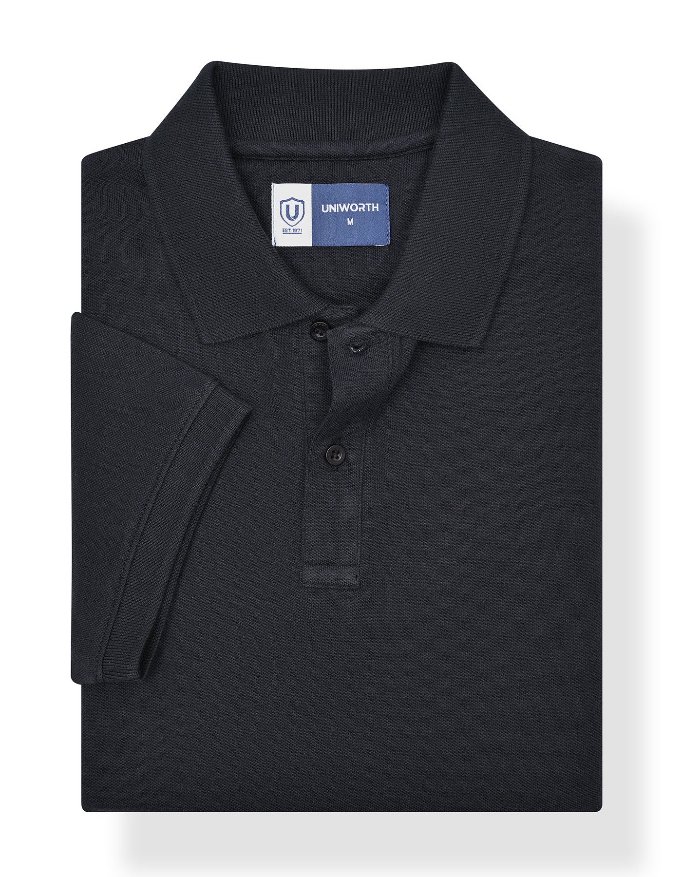 Black Plain Pique Polo Shirt - Image 2
