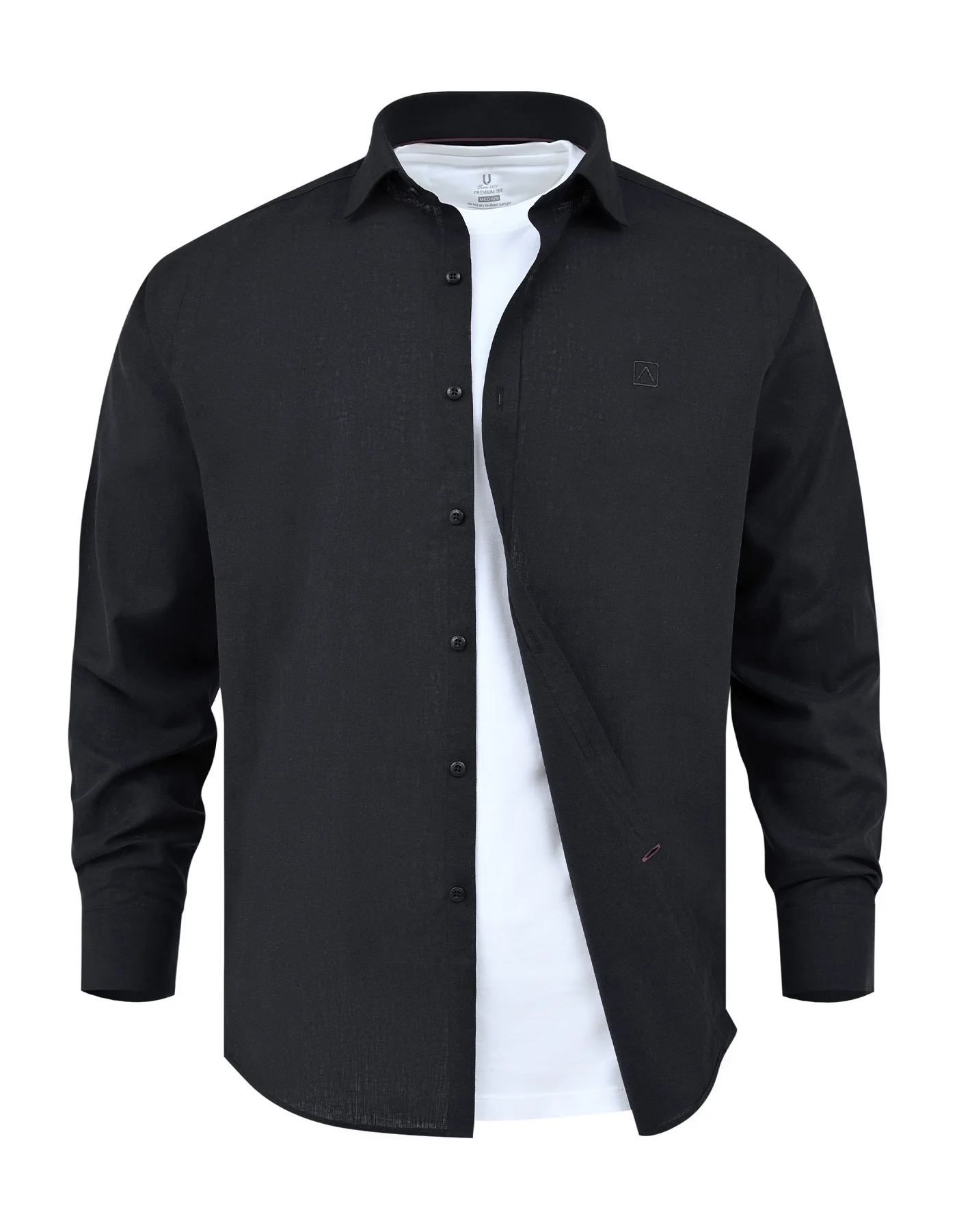 Black Plain Smart Fit Linen Shirt - Image 4