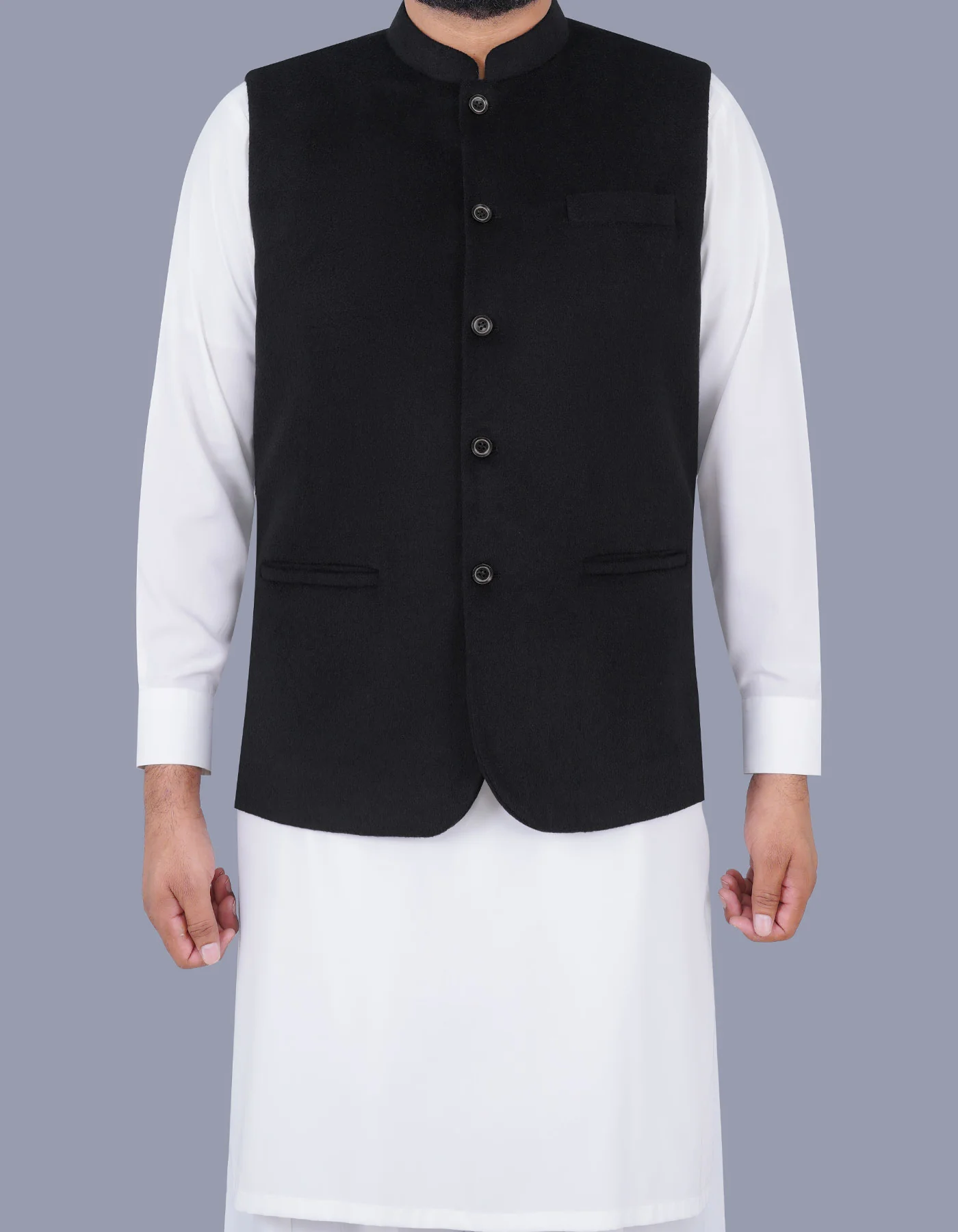 Black Plain Smart Fit Waist Coat