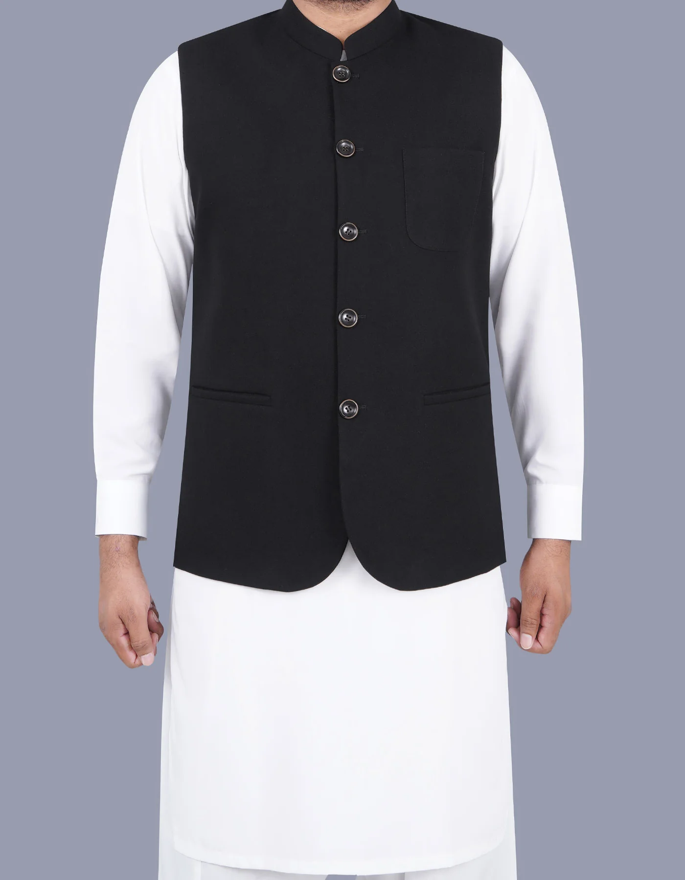 Black Plain Smart Fit Waist Coat