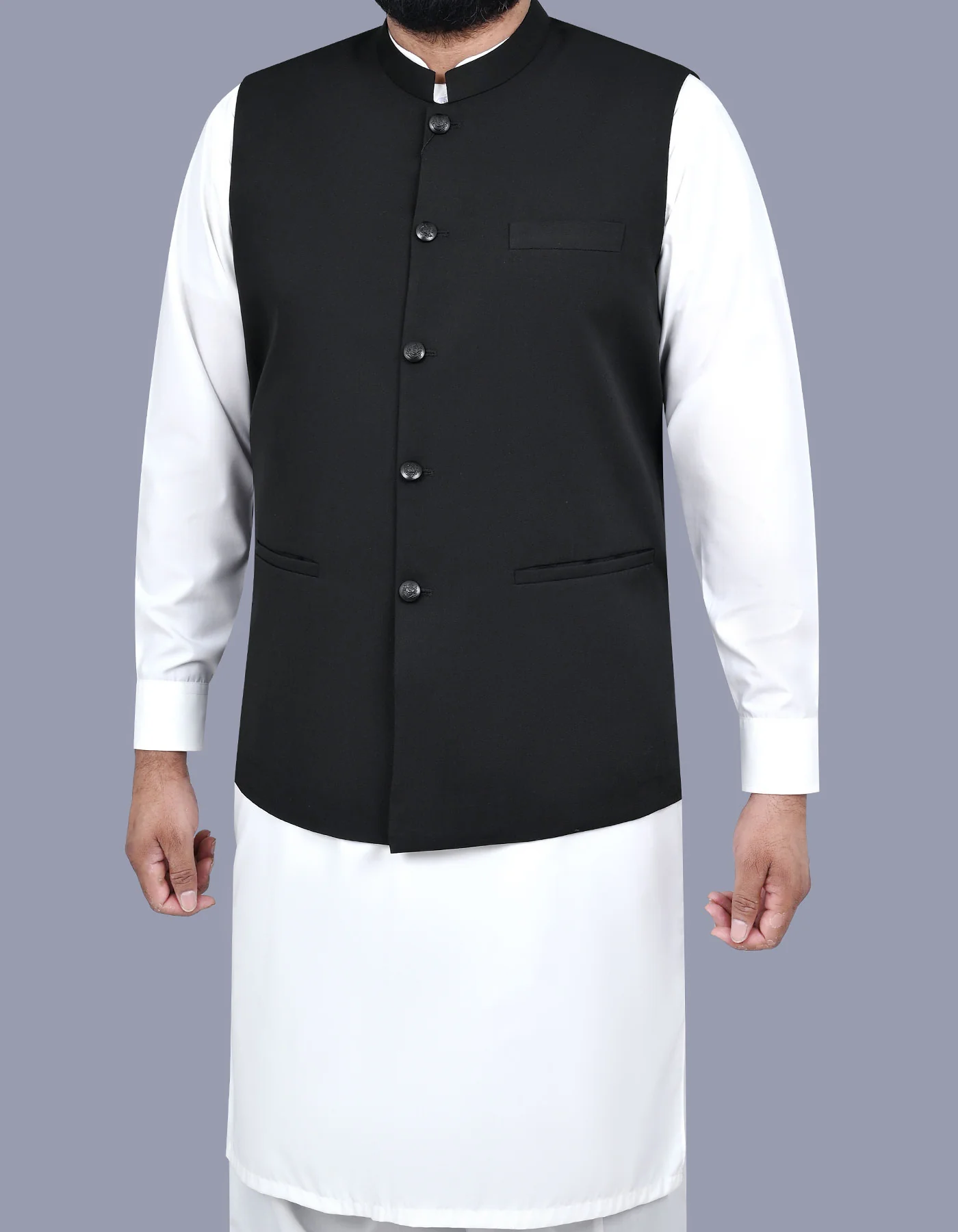 Black Plain Smart Fit Waistcoat - Image 3
