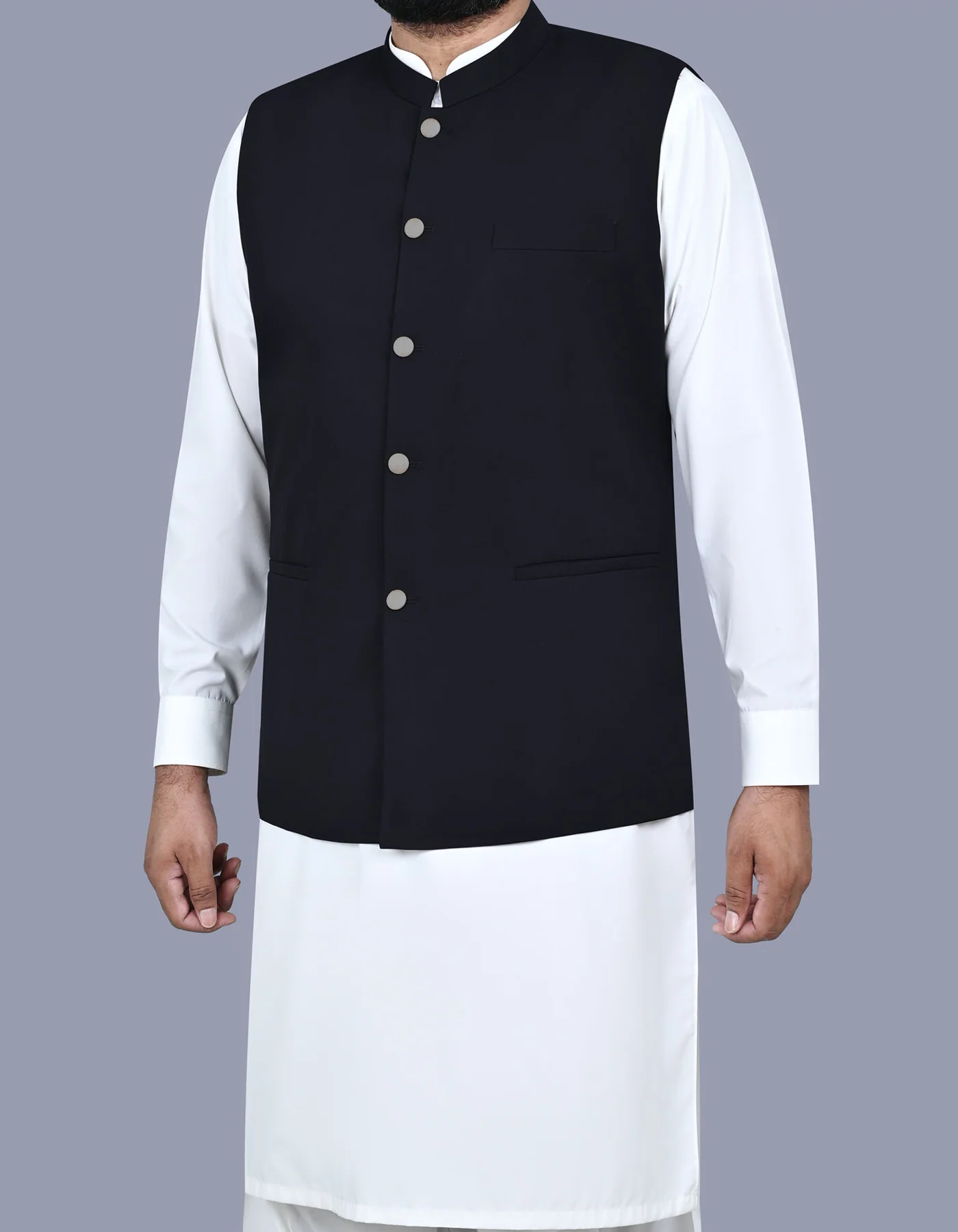 Black Plain Smart Fit Waistcoat - Image 3