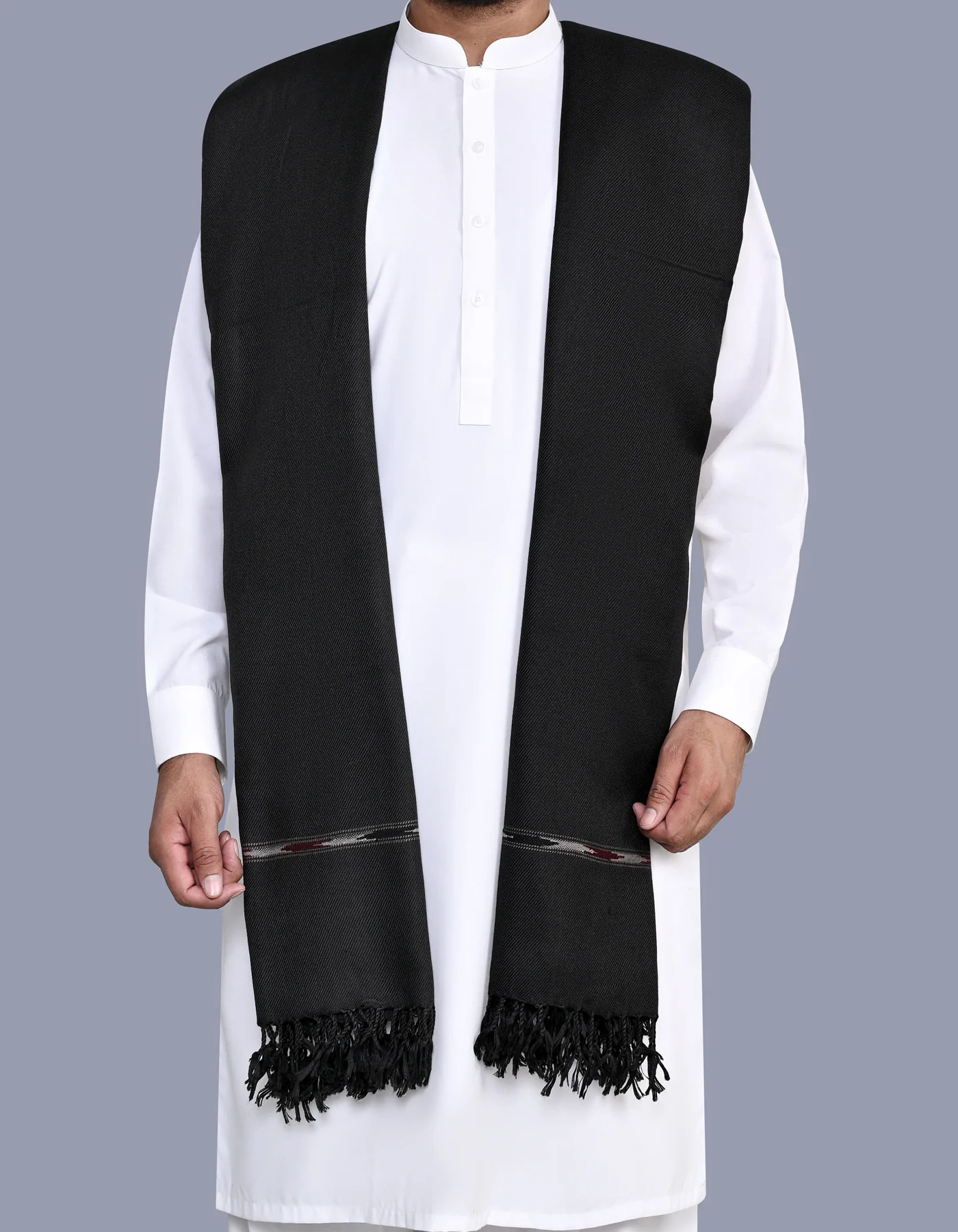Black Plain Wool Blend Men Shawl - Image 2