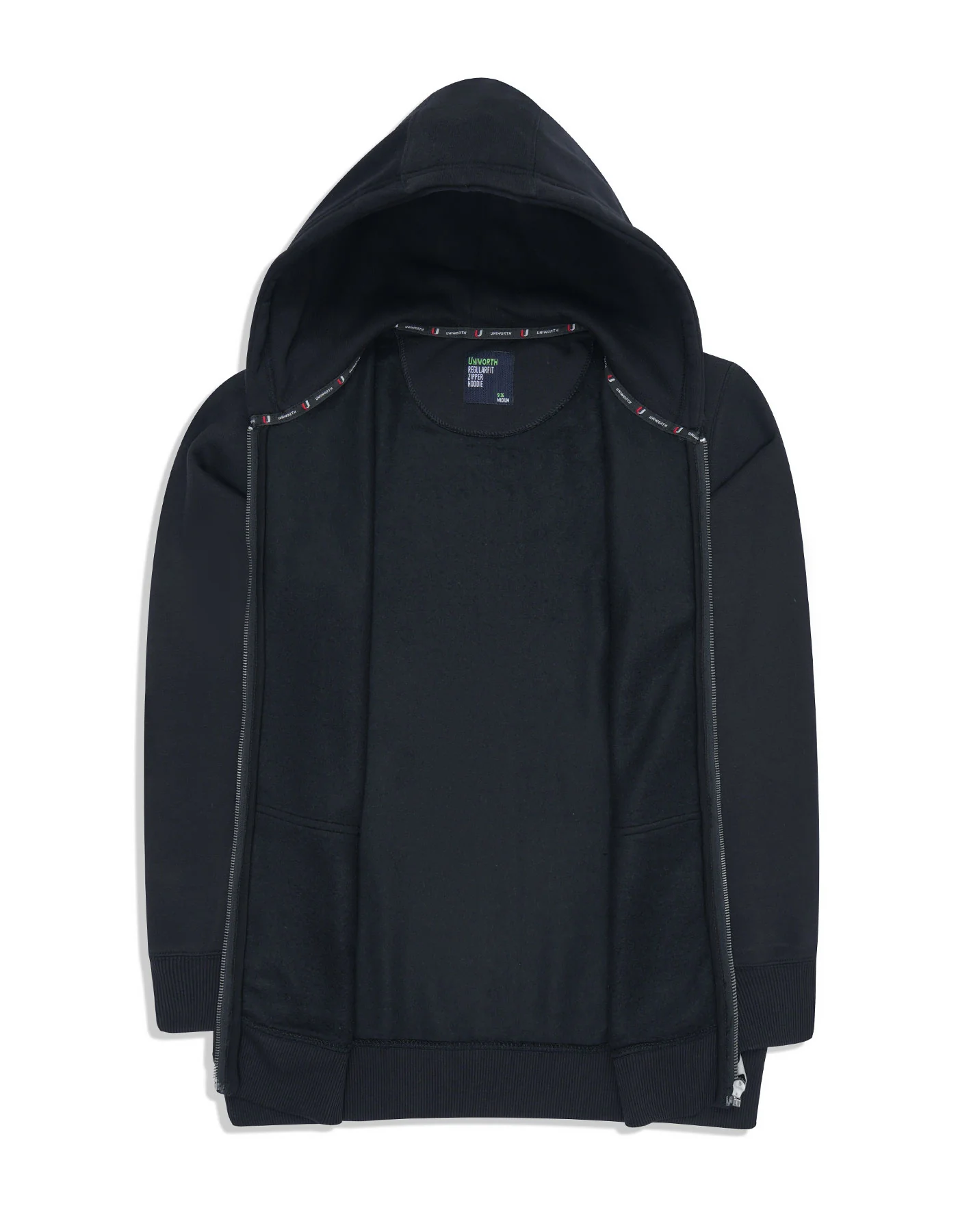 Black Plain Zipper Hoodie - Image 2