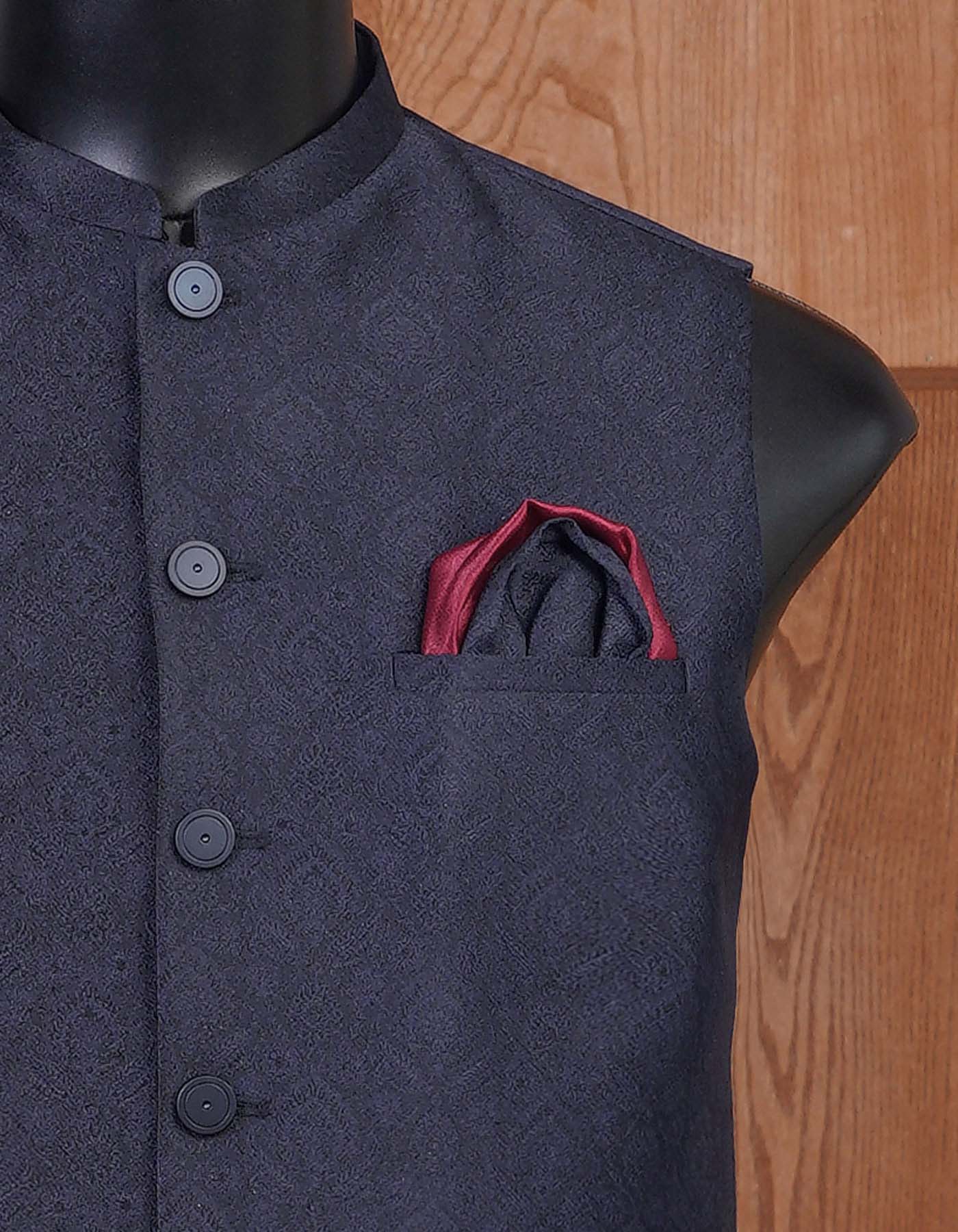 Black Self Designer Waist Coat - Image 2