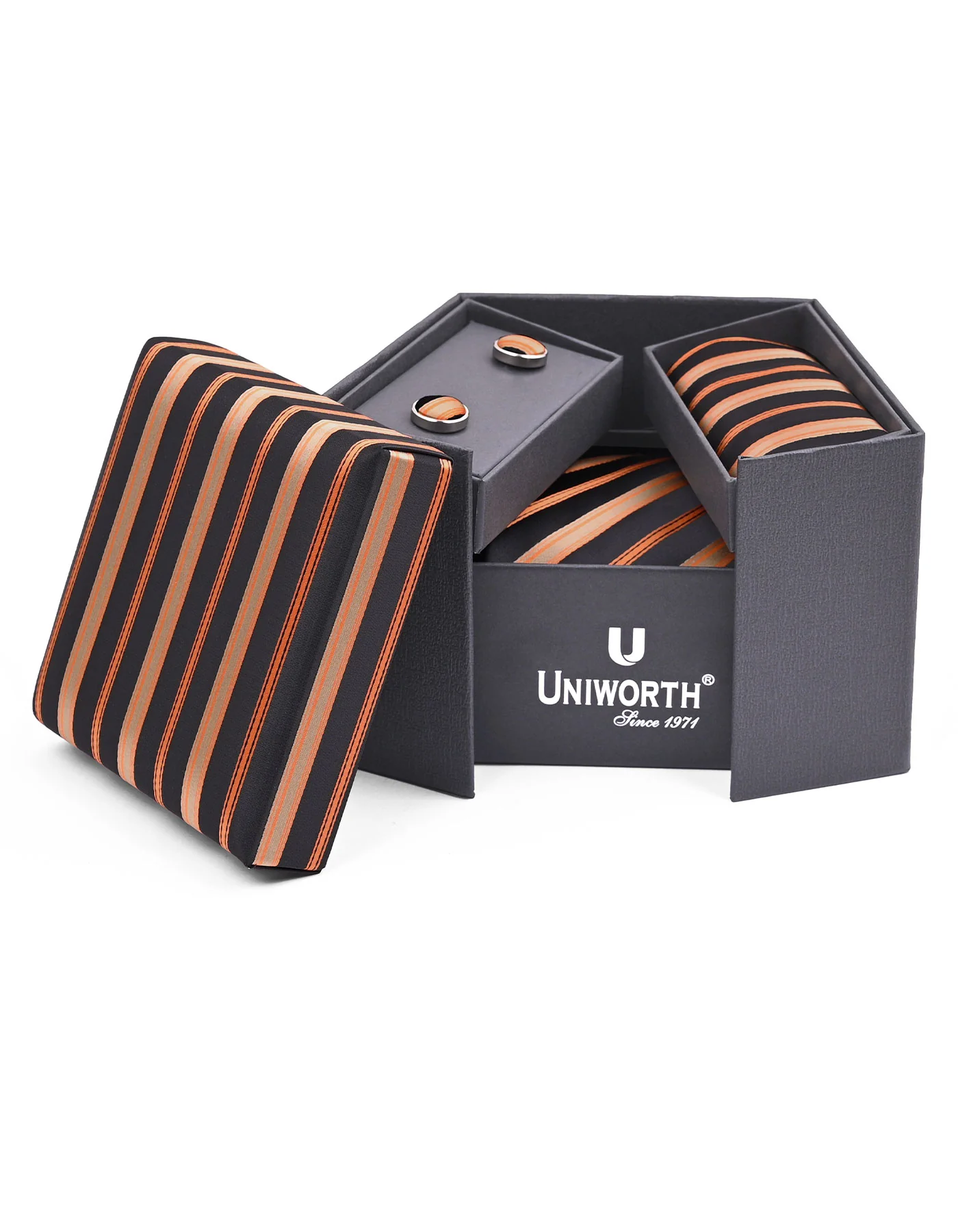 Black Stripe Cufflink Tie Set - Image 2