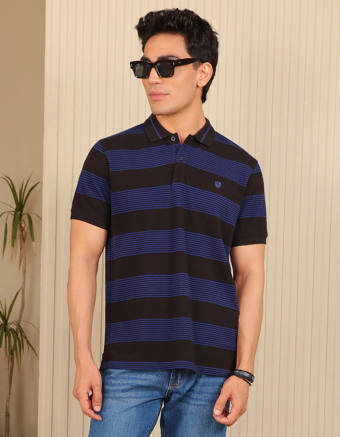 Black Stripe Pique Polo Shirt
