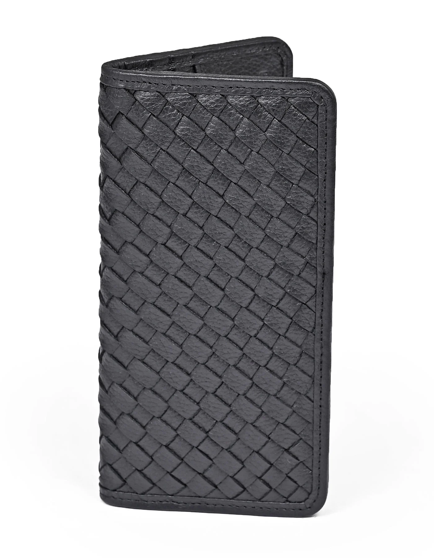 Black Texture 100% Leather Long Wallet