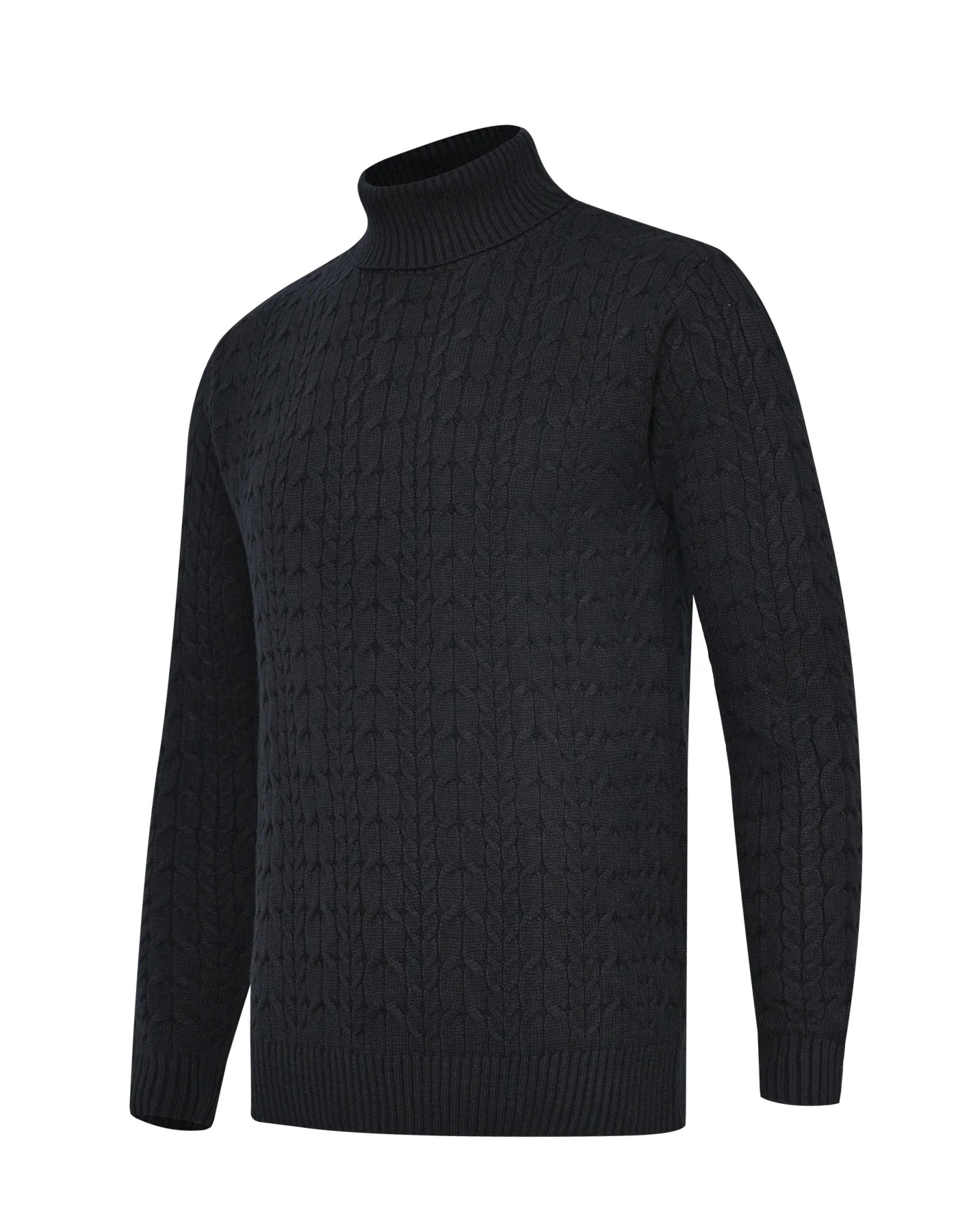 Black Cable Knit High Neck Sweater - Image 2