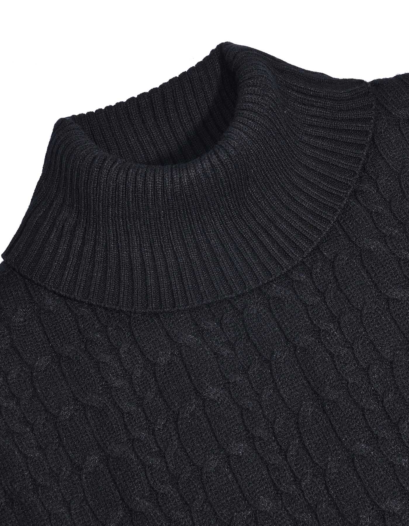 Black Cable Knit High Neck Sweater - Image 3